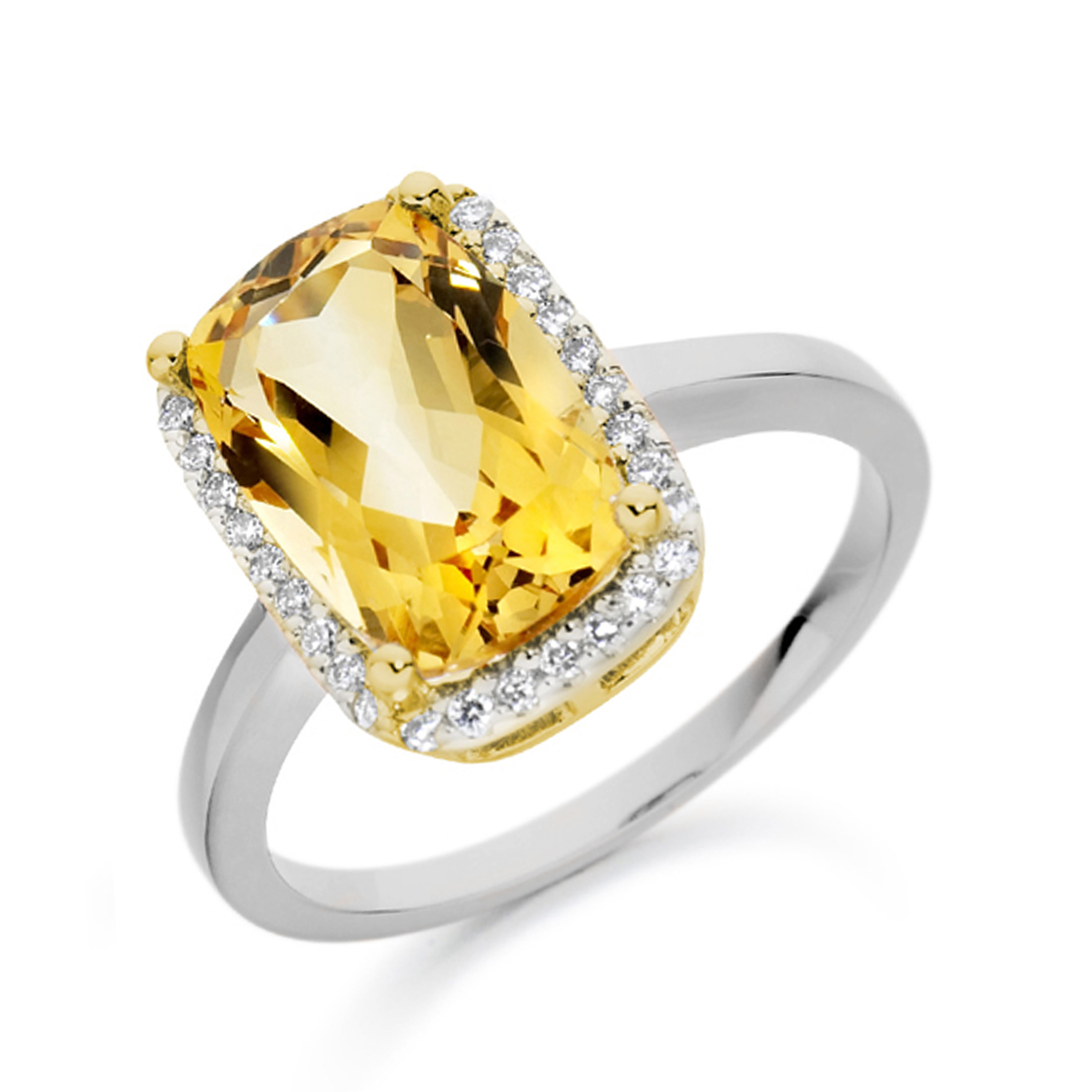 7X5mm Cushion Citrine Stones On Shoulder Diamond And Gemstone Engagement Ring