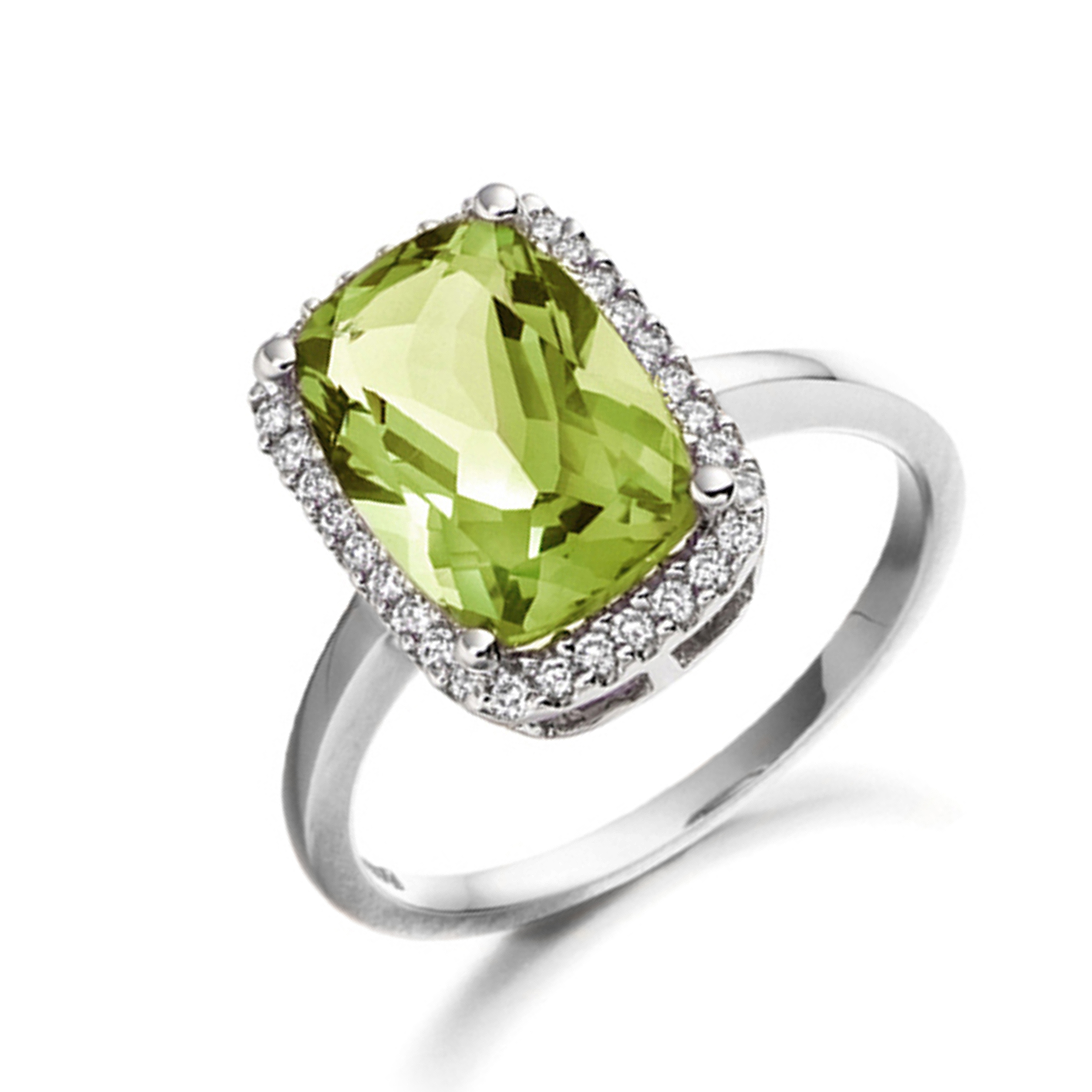 7X5mm Cushion Quartz Stones On Shoulder Diamond And Gemstone Engagement Ring