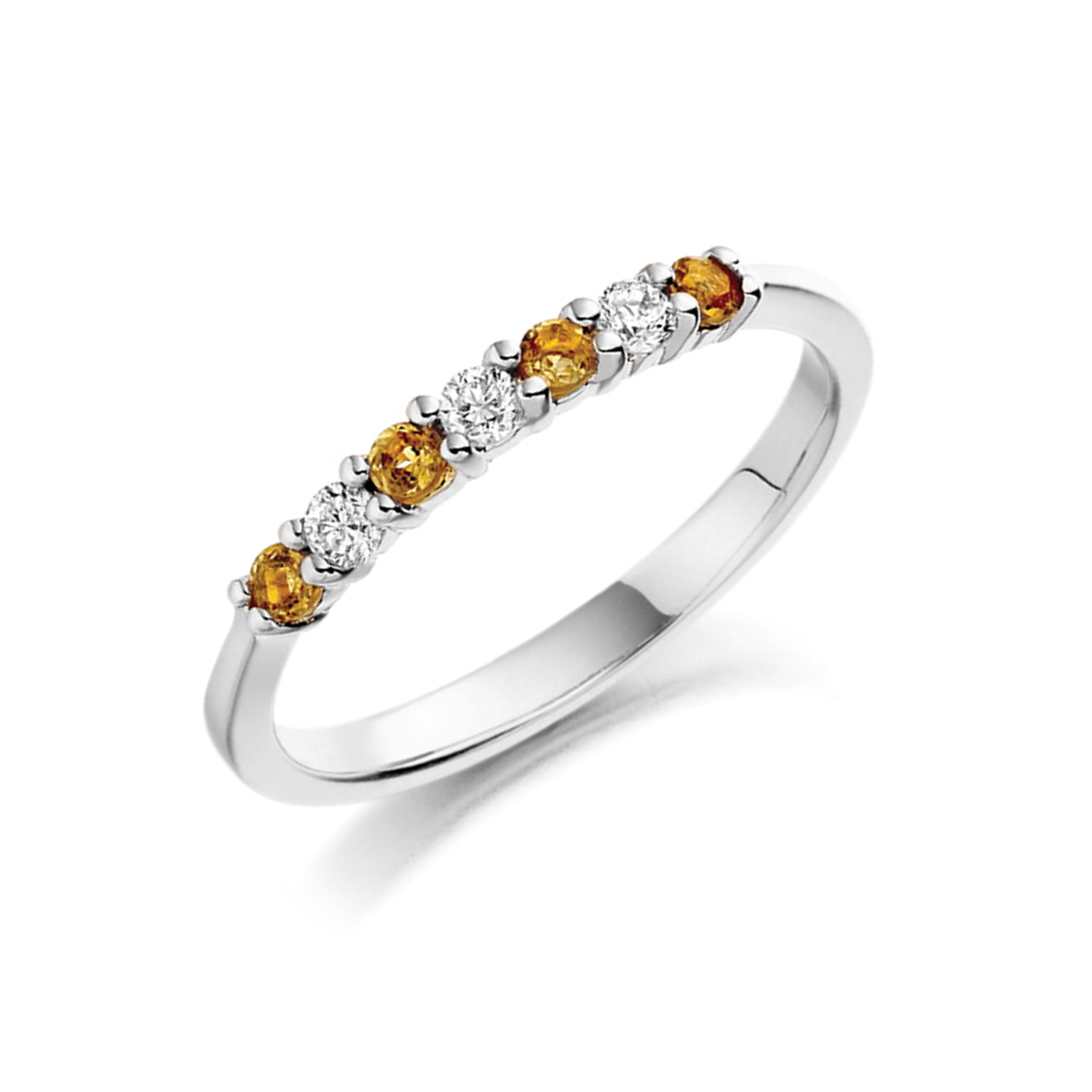 2.5mm Round Citrine Seven Stone Diamond And Gemstone Ring