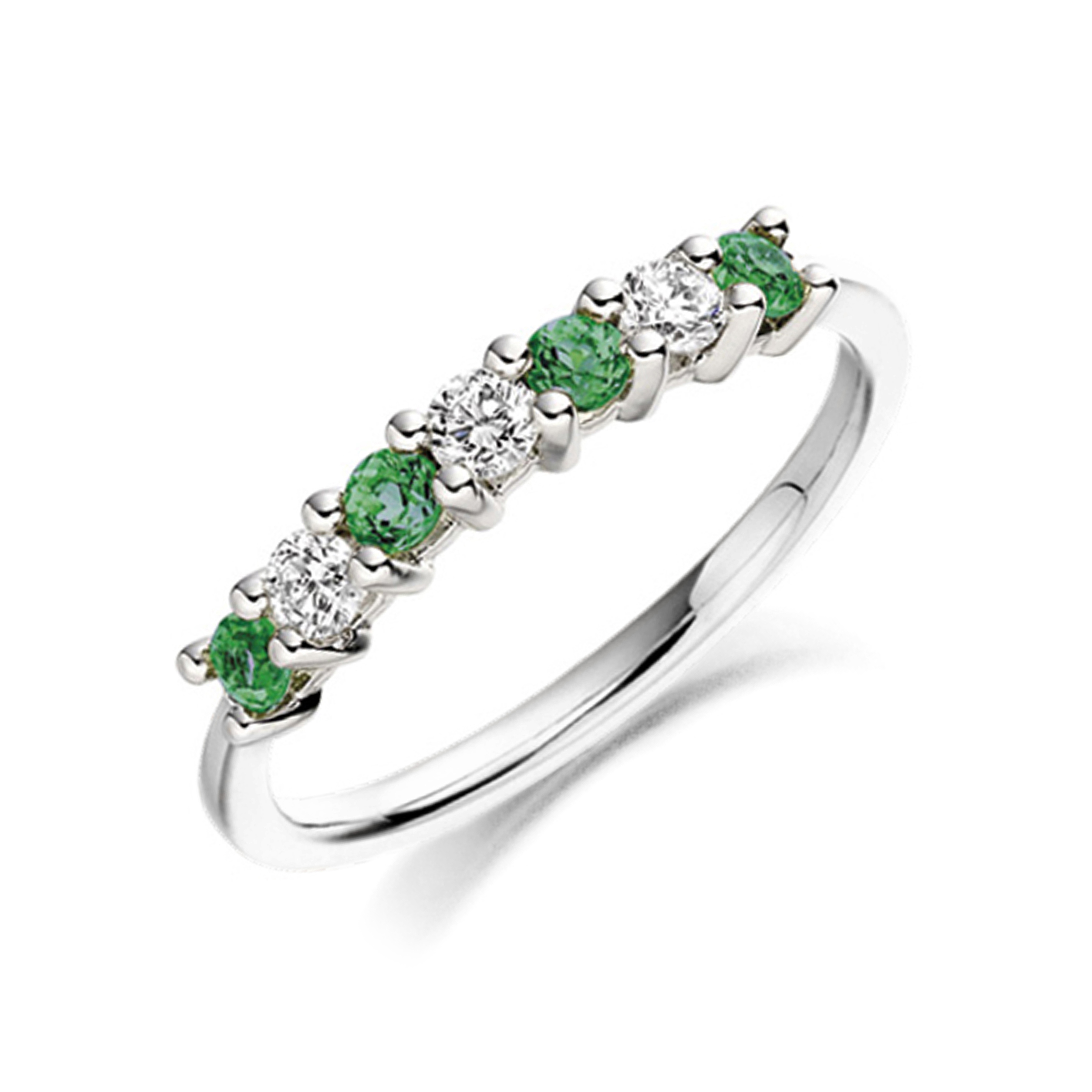 2.6mm Round Emerald Seven Stone Diamond And Gemstone Ring