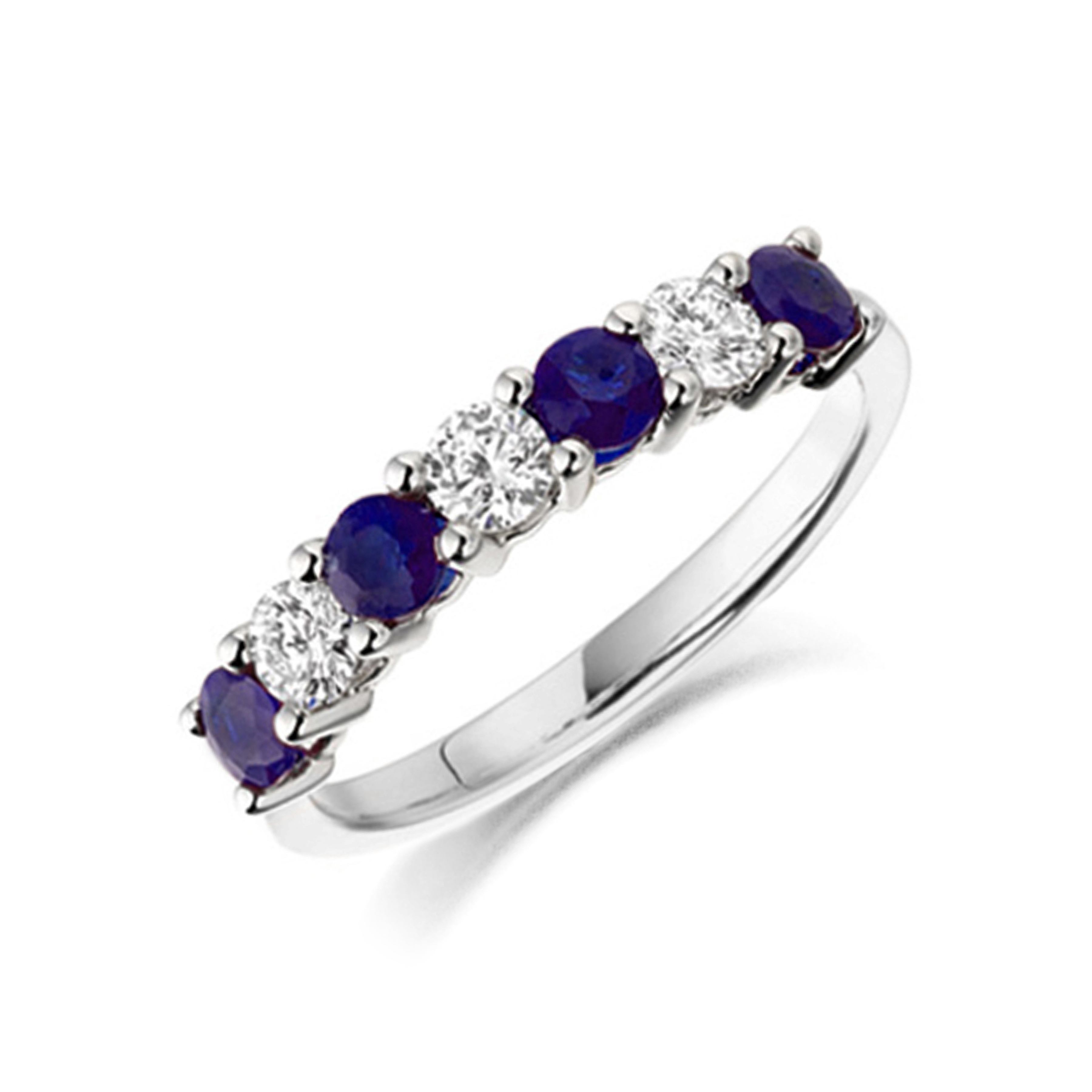 2.6mm Round Blue Sapphire Half Eternity Diamond And Gemstone Ring