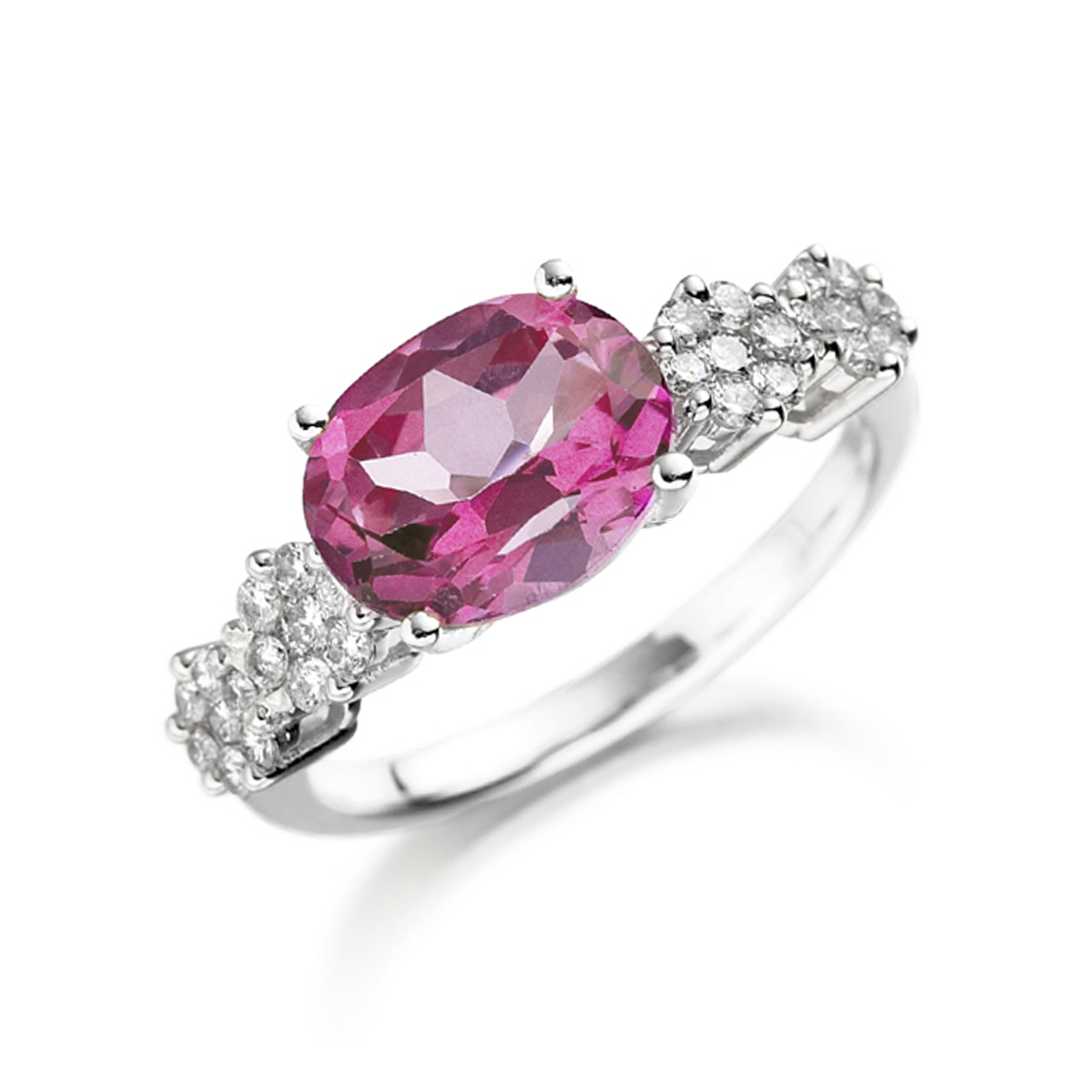 6X4mm Oval Pink Tourmaline Stones On Shoulder Diamond And Gemstone Engagement Ring