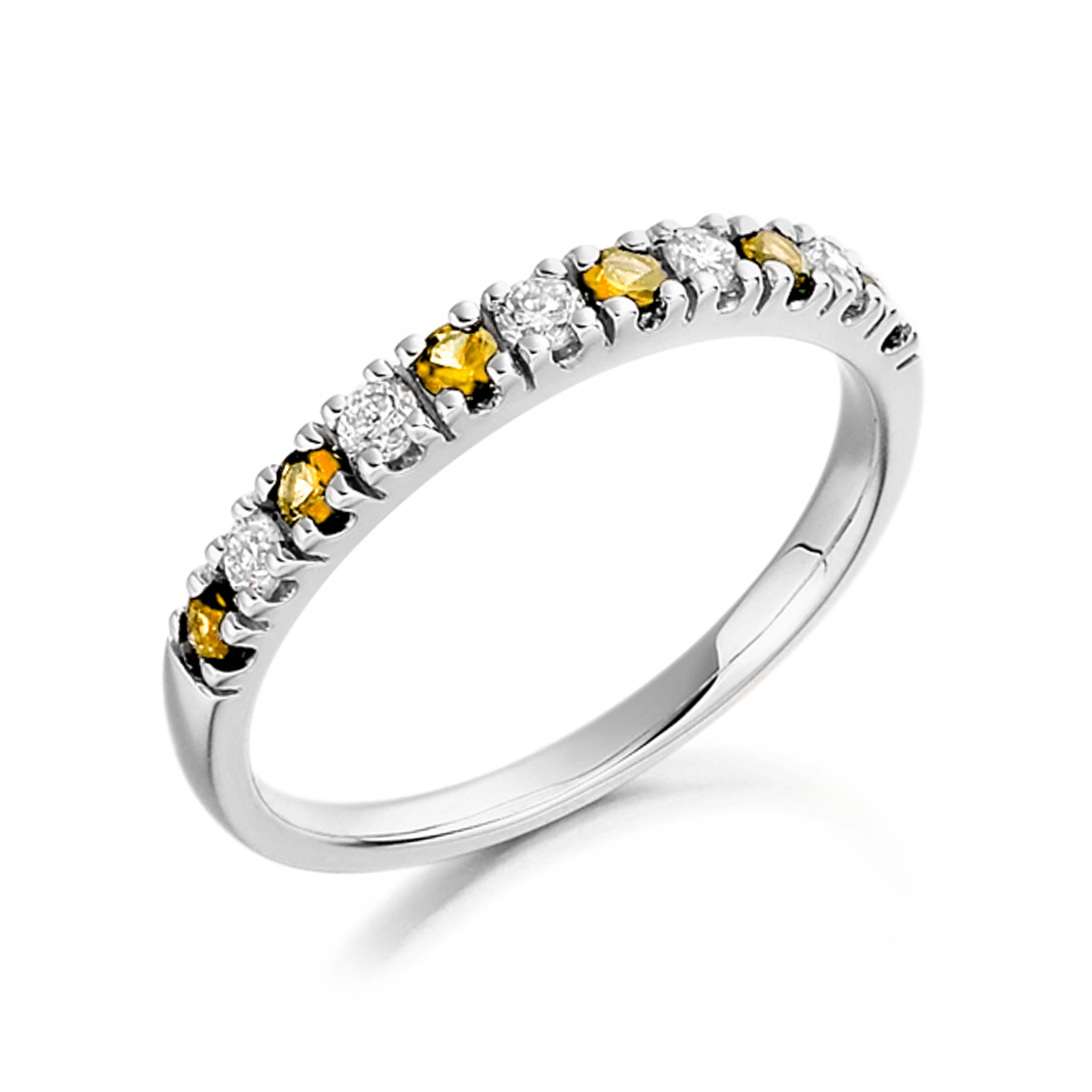 2mm Round Citrine Half Eternity Diamond And Gemstone Ring
