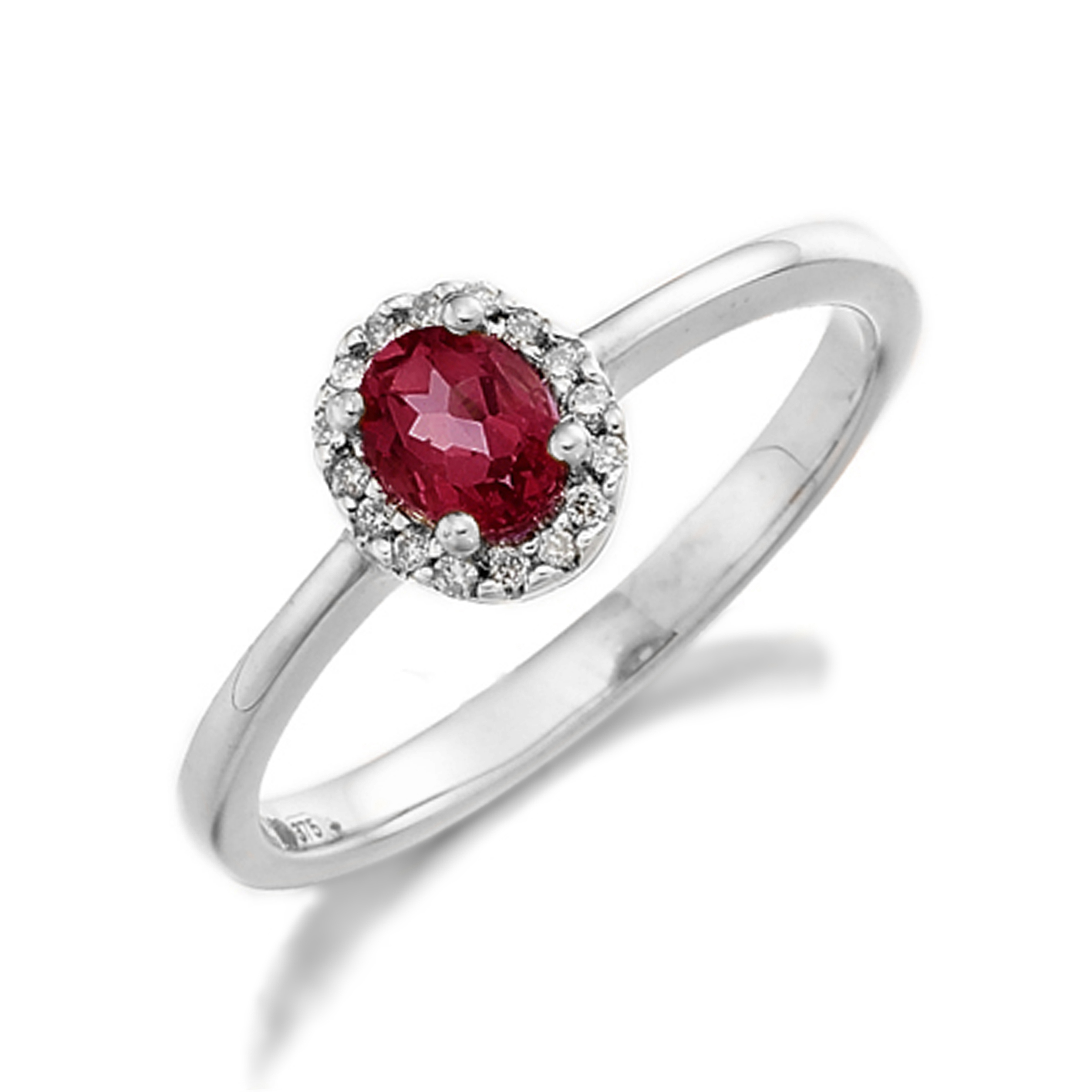 4X3mm Oval Ruby Halo Diamond And Gemstone Engagement Ring