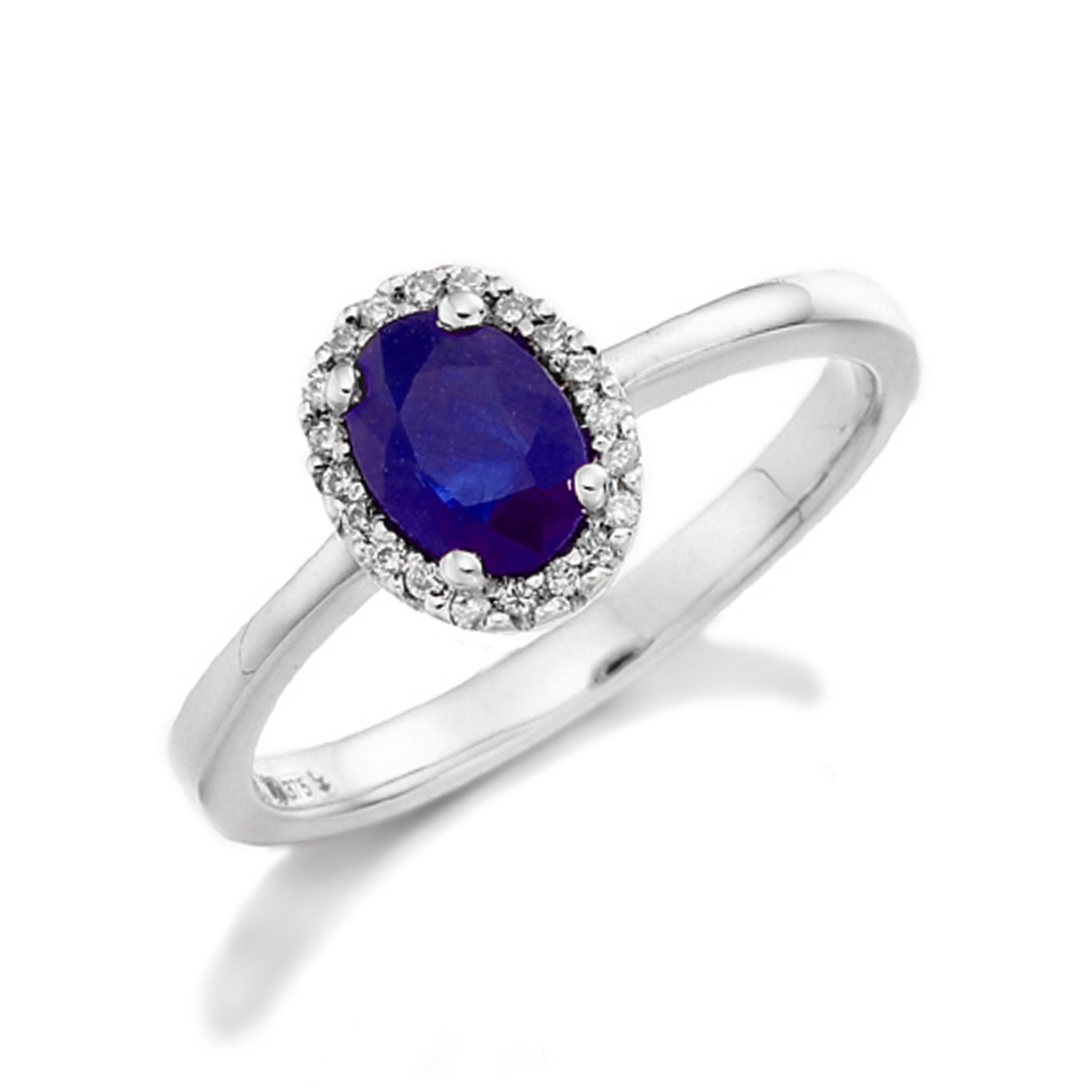 6X4mm Oval Sapphire Halo Diamond And Gemstone Engagement Ring