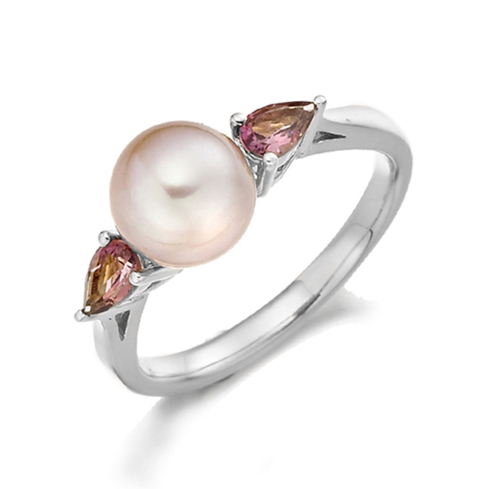 6X4mm Pear Pearl Three Stone Diamond And Pearl Engagement Ring