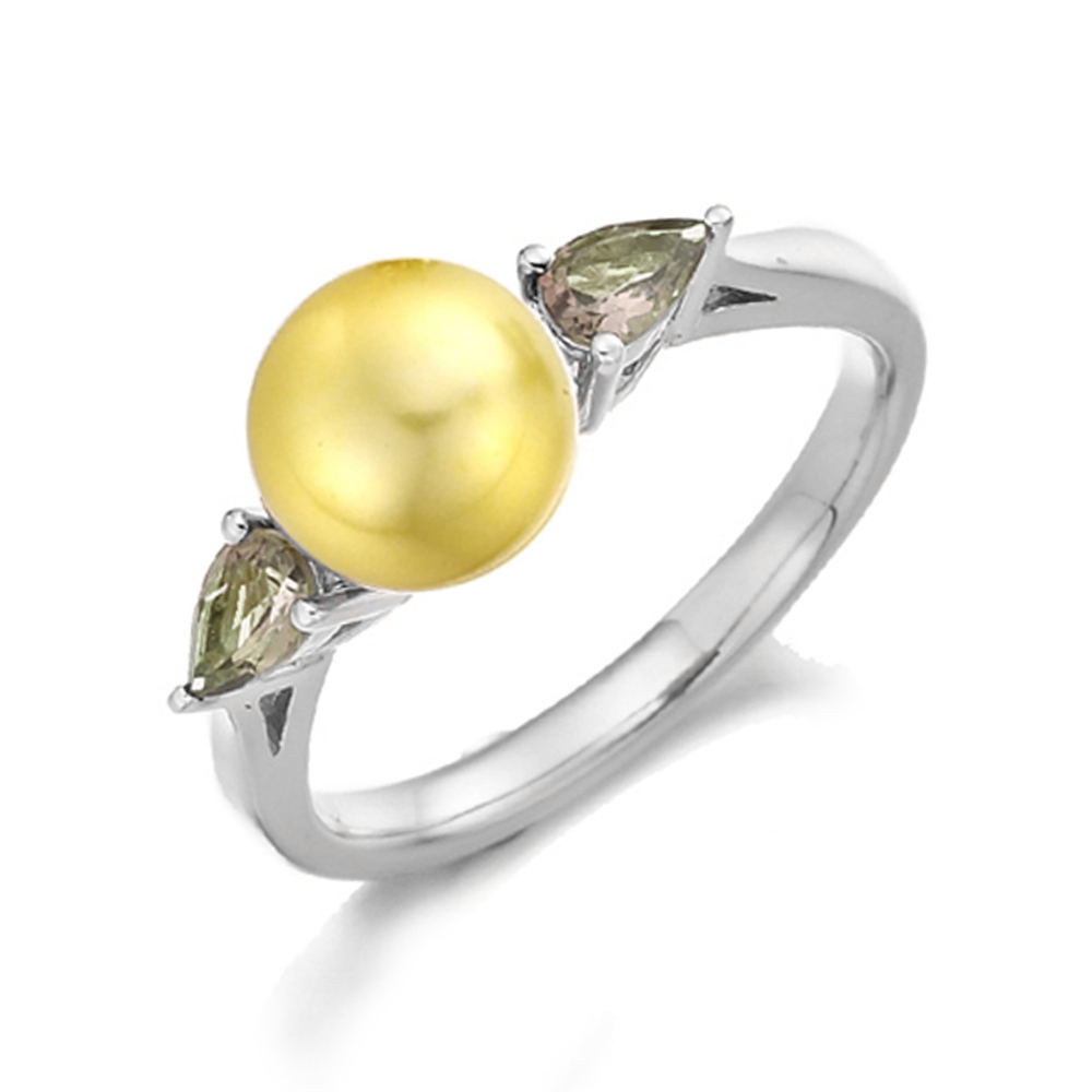 6X4mm Pear Pearl Three Stone Diamond And Pearl Engagement Ring