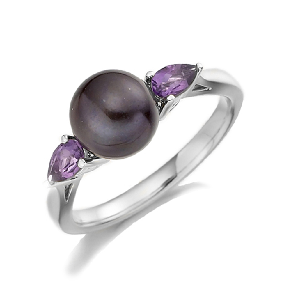 6X4mm Pear Pearl Three Stone Diamond And Pearl Engagement Ring