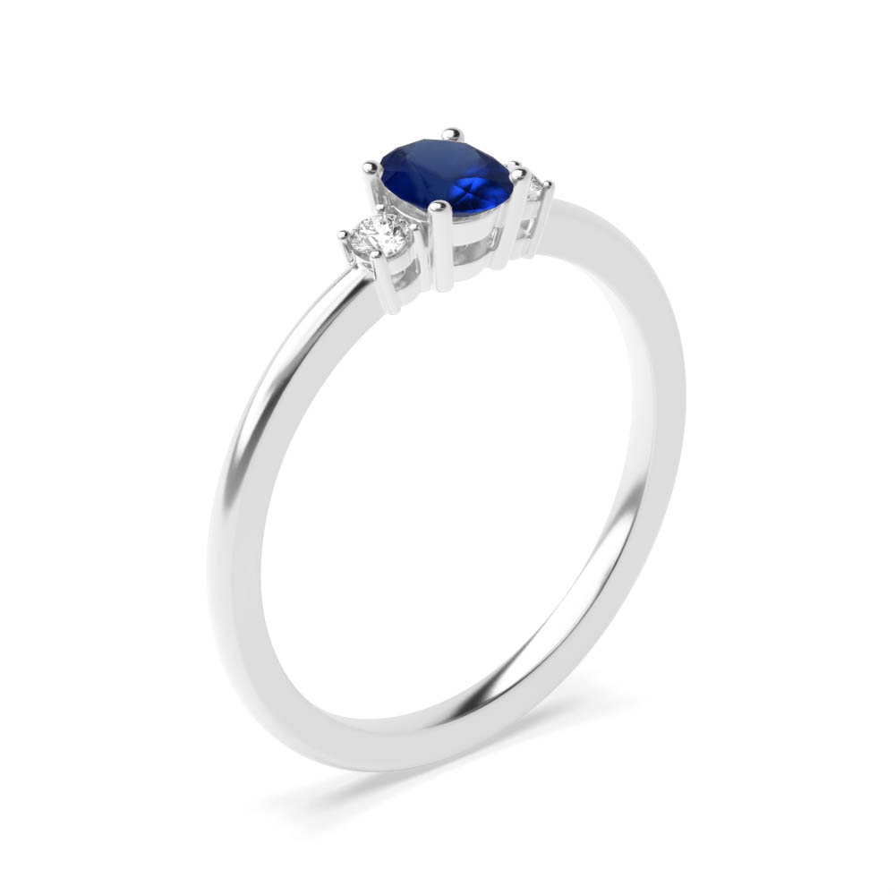 5X4mm Round Blue Sapphire Three Stone Diamond And Gemstone Engagement Ring