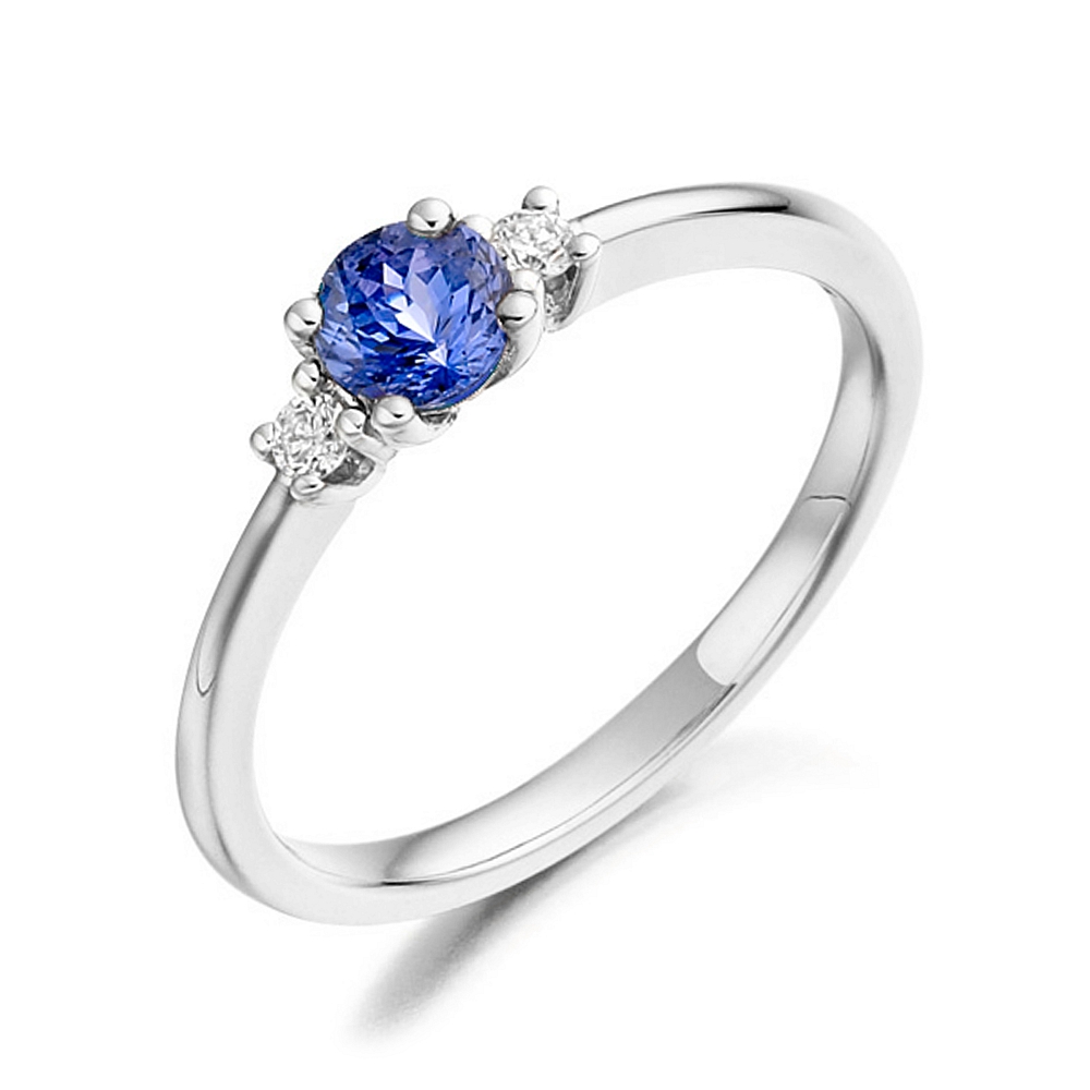 5X4mm Round Tanzanite Trilogy Diamond And Gemstone Engagement Ring