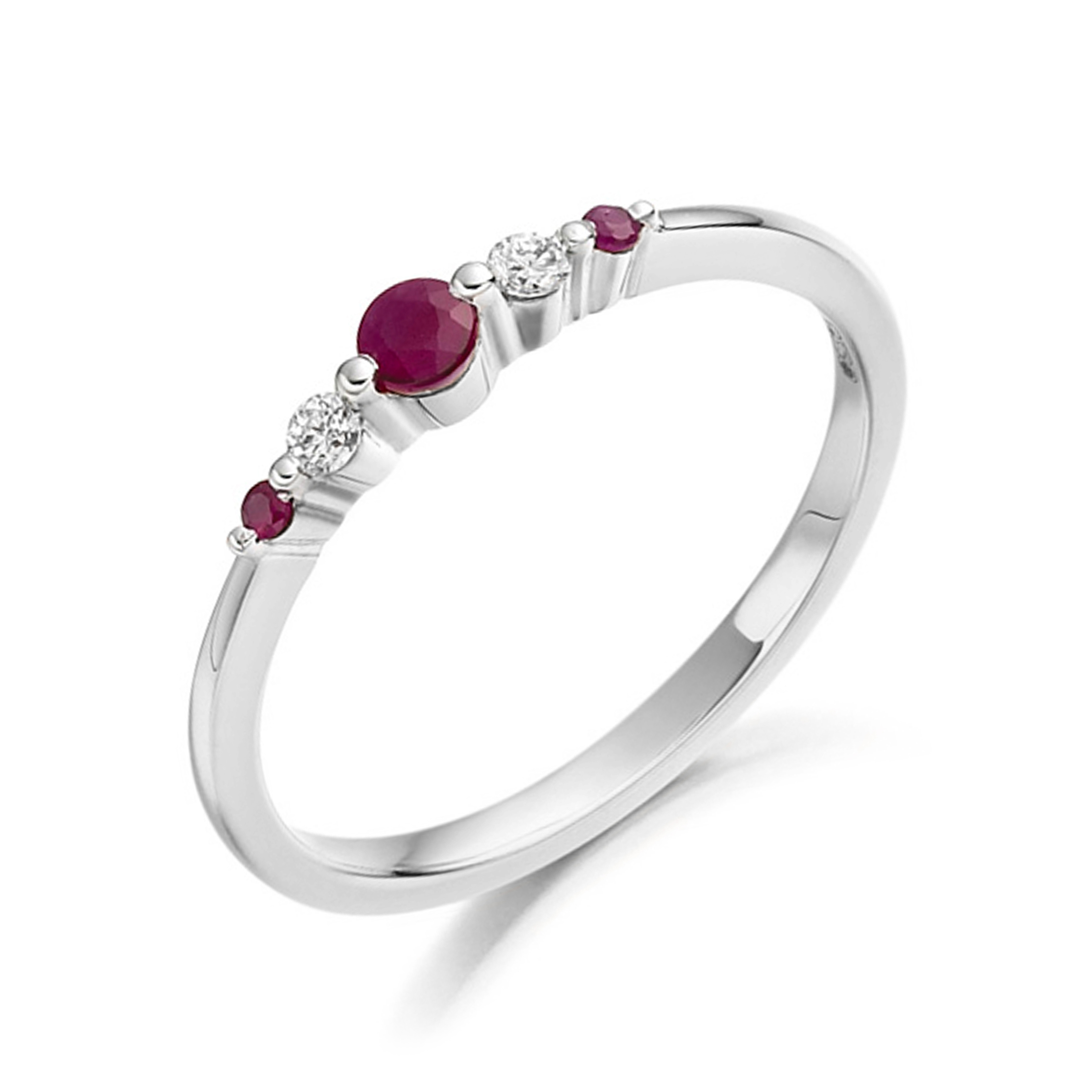 4mm,3mm Round Ruby Five Stone Diamond And Gemstone Ring