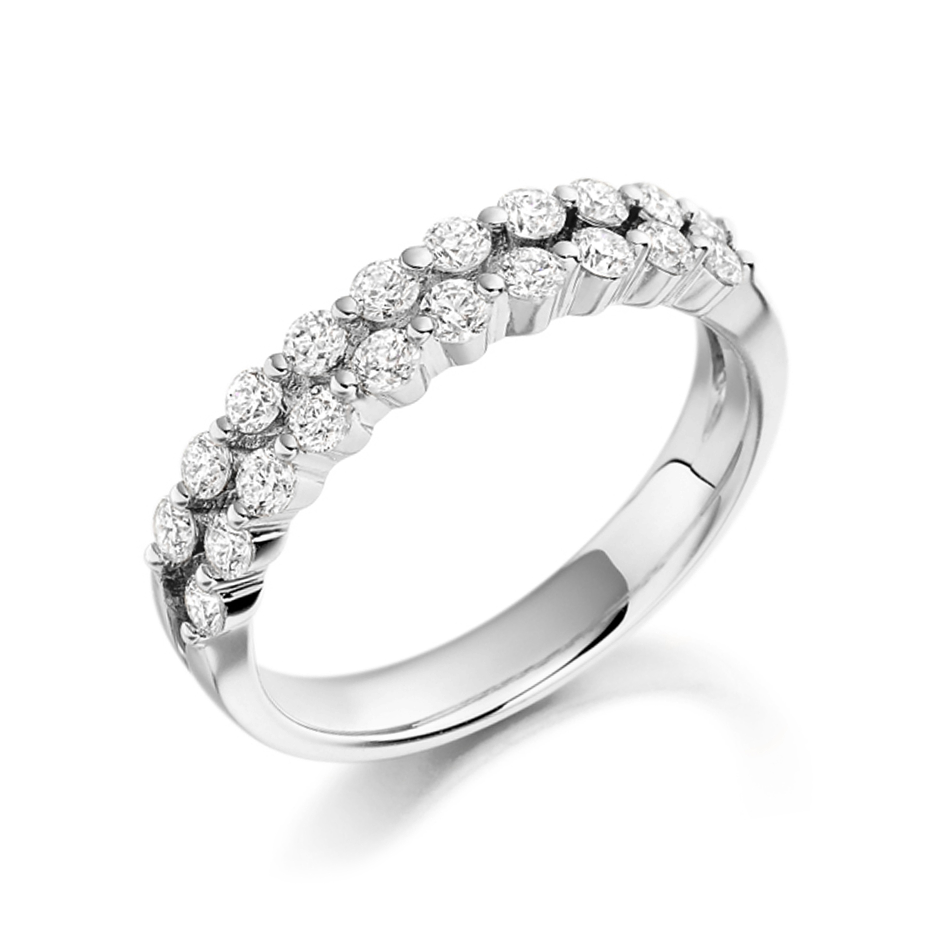 prong settings 2 row half eternity round shape diamond ring