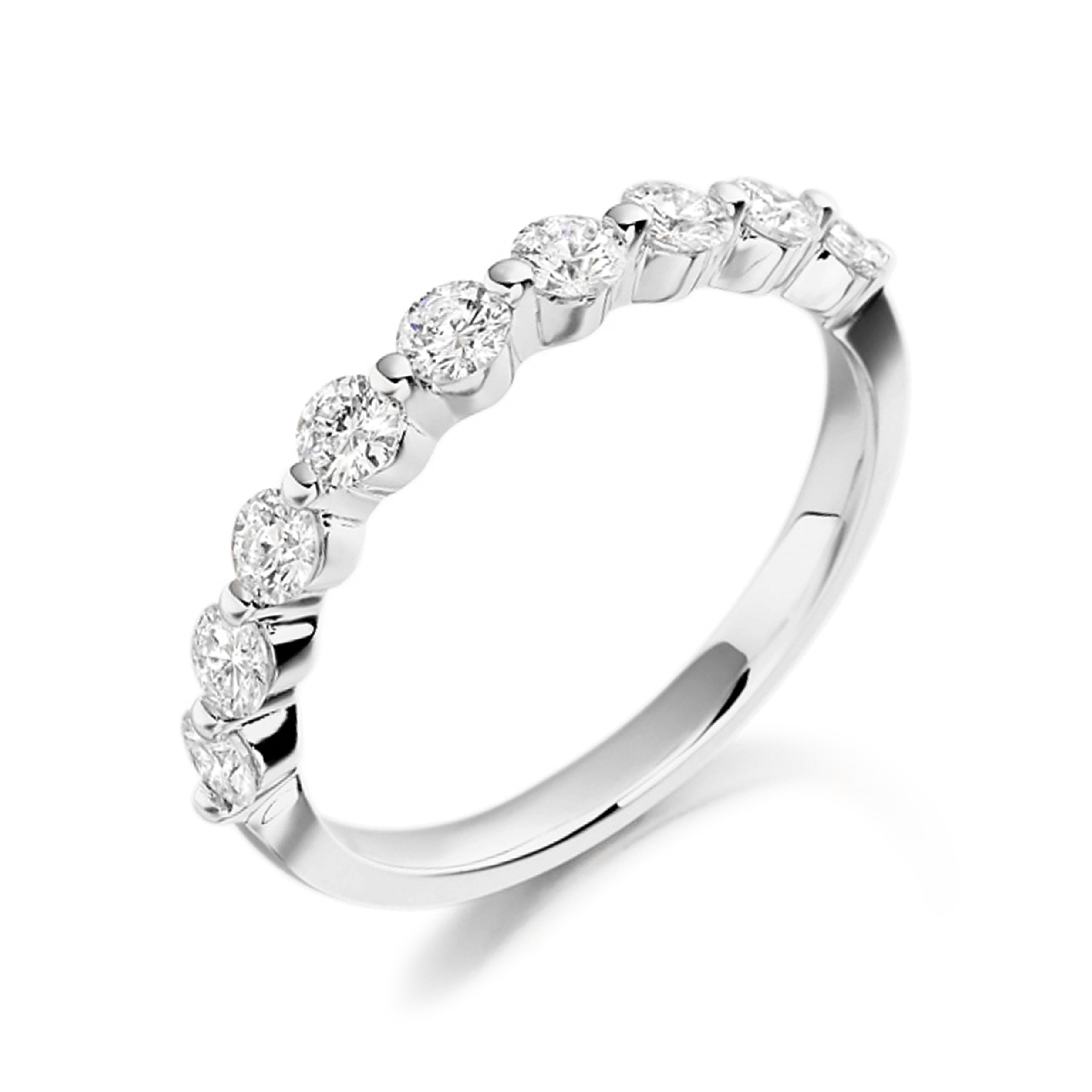 prong settings half eternity round shape diamond ring