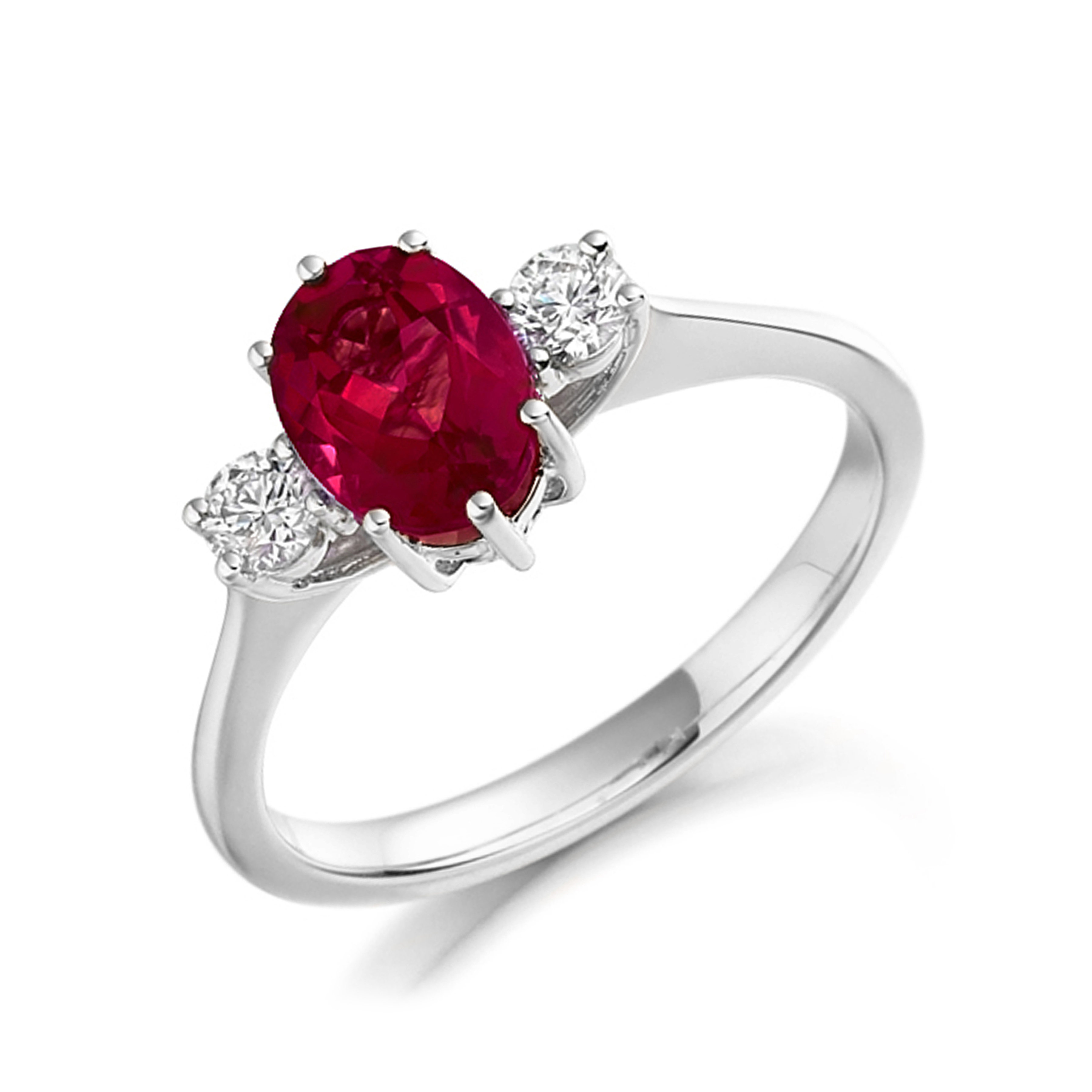 6X4mm Oval Ruby Trilogy Diamond And Gemstone Engagement Ring