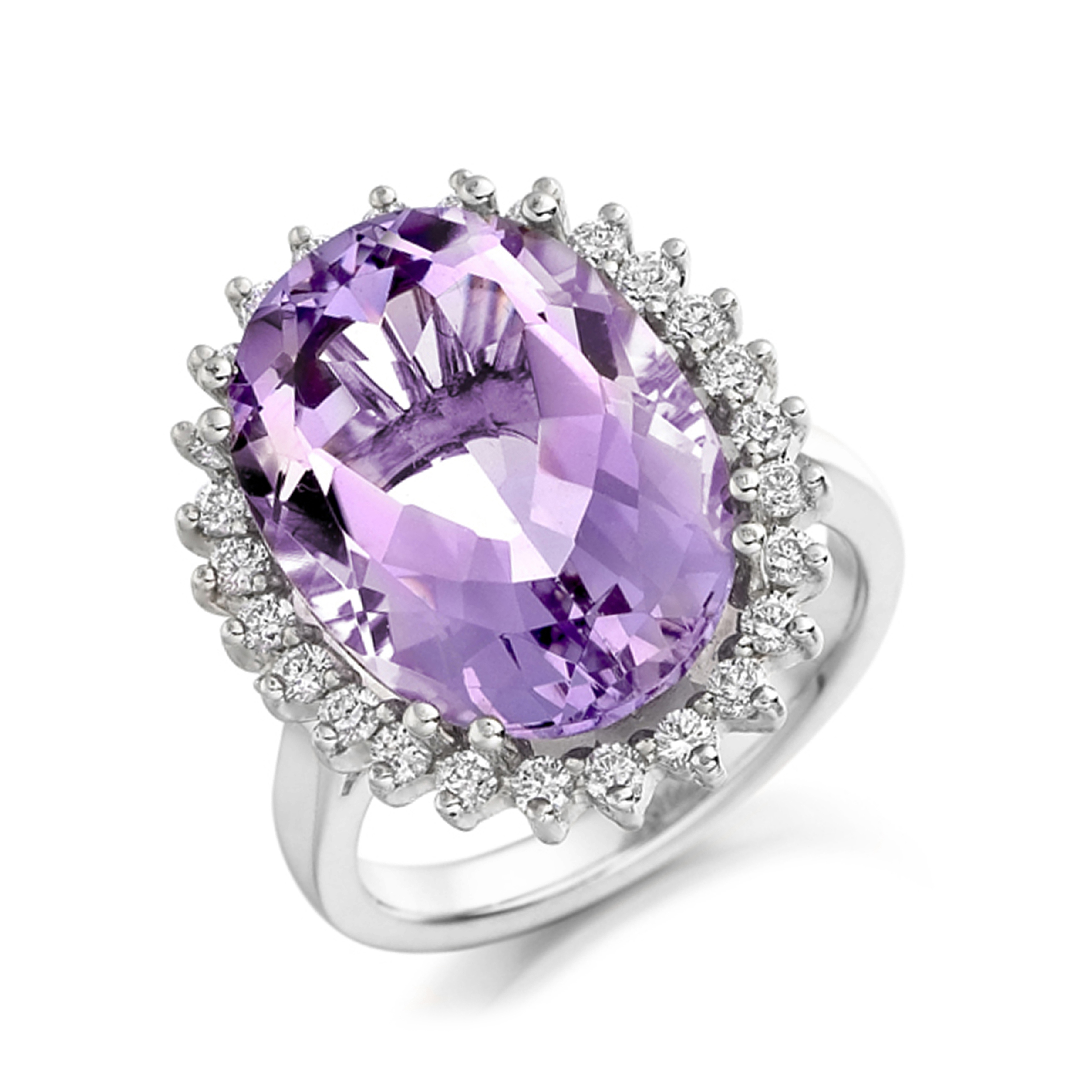 12X10mm Oval Amethyst Hand Wired Diamond And Gemstone Ring
