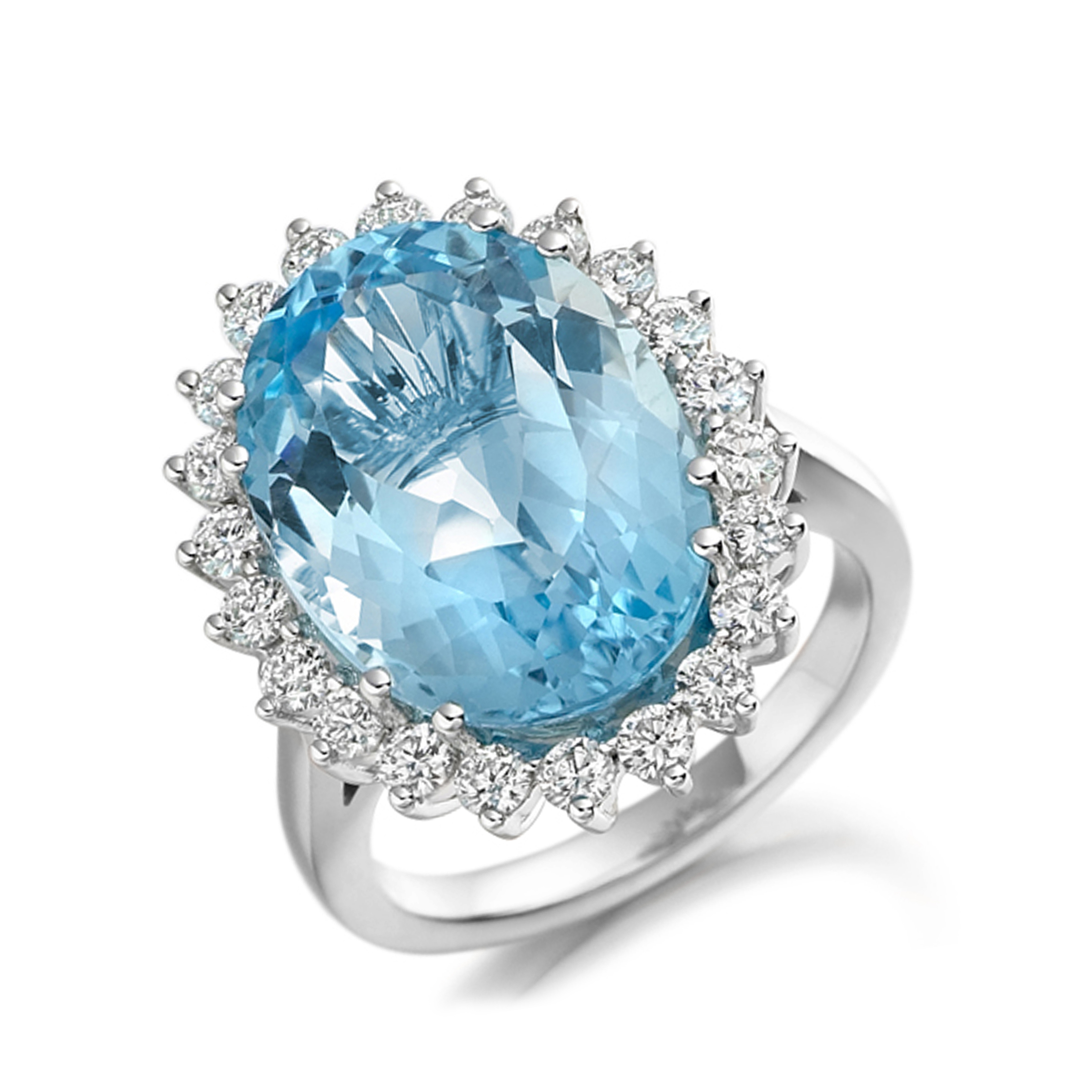 12X10mm Oval Blue Topaz Hand Wired Diamond And Gemstone Ring