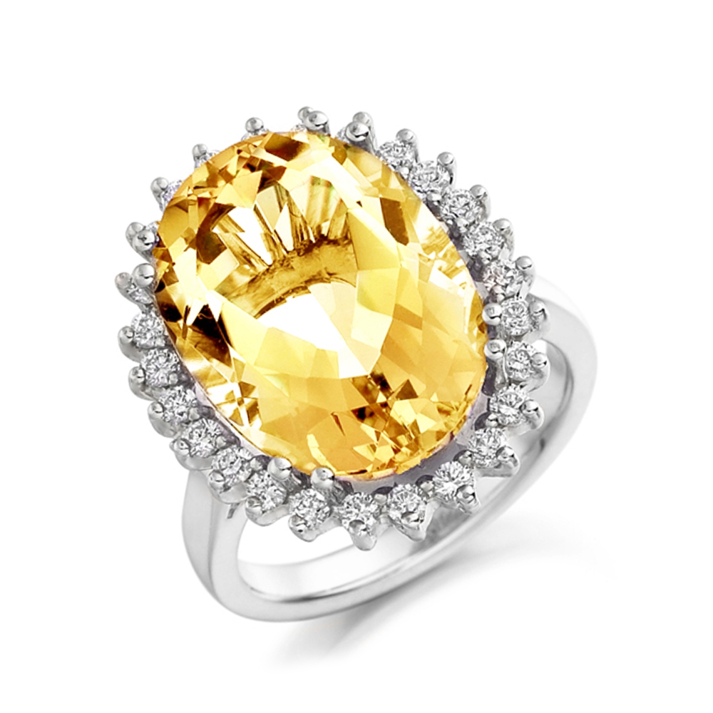 12X10mm Oval Citrine Halo Diamond And Gemstone Engagement Ring