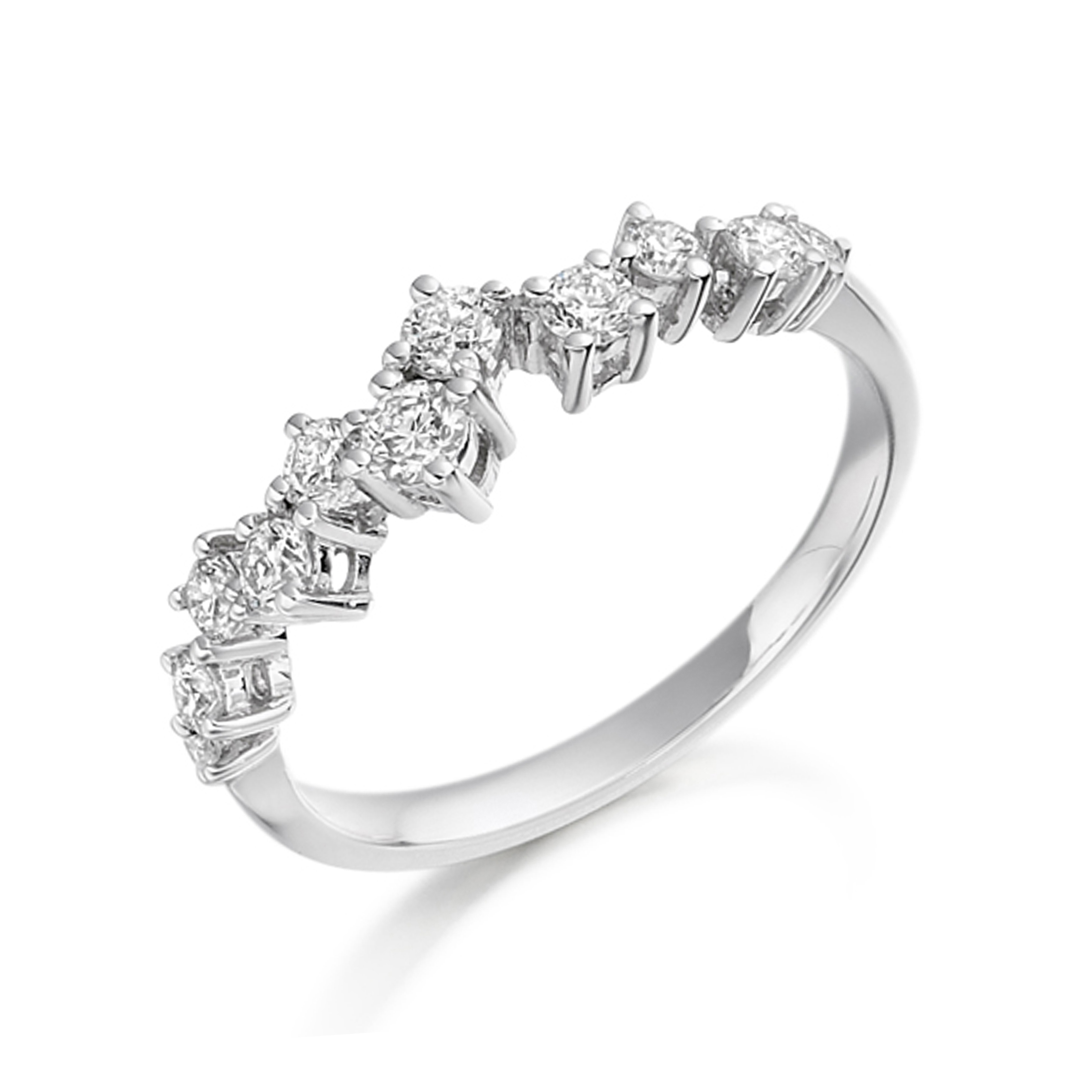 prong settings abstract half eternity round shape diamond ring
