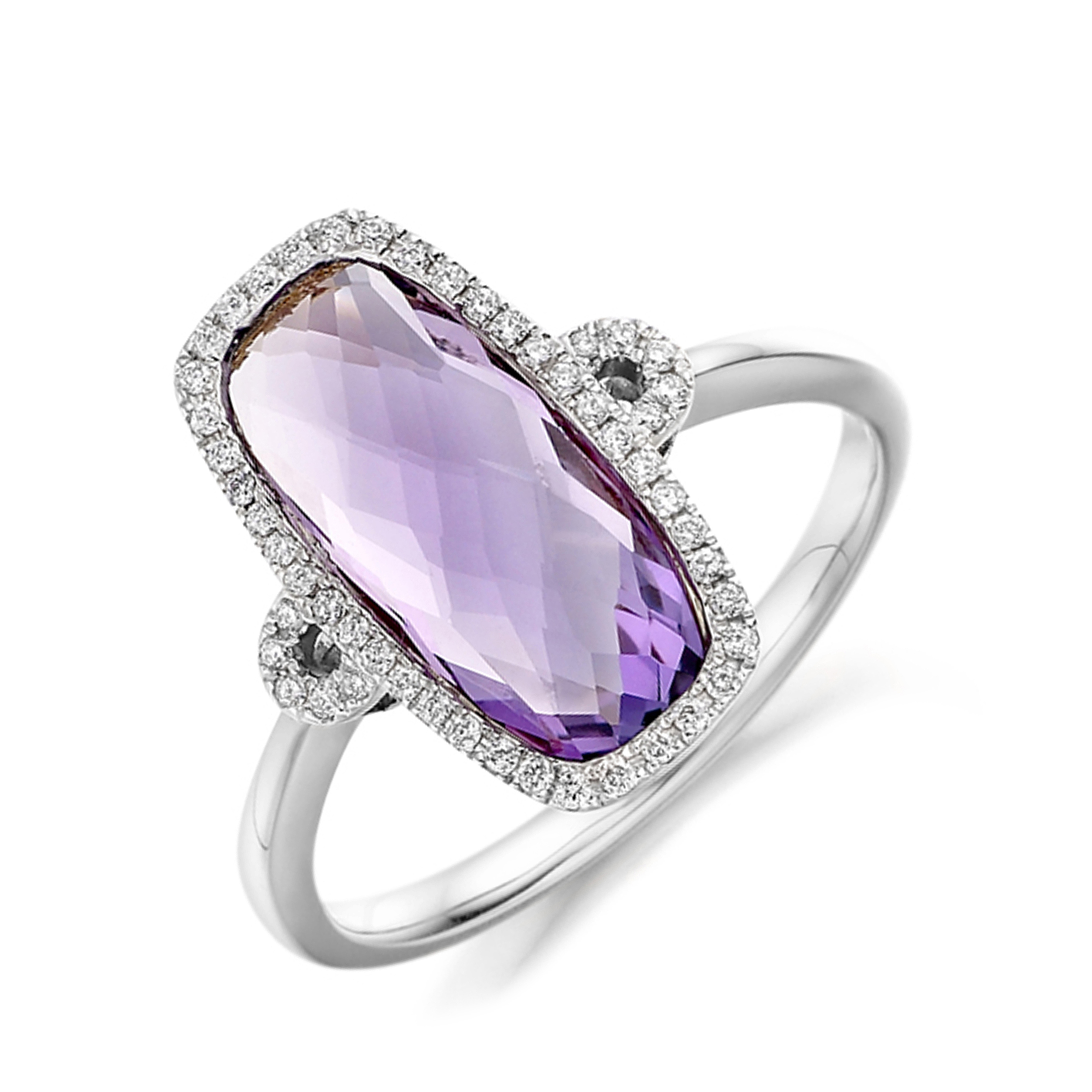 14X7mm Cushion Amethyst Cluster Diamond And Gemstone Ring