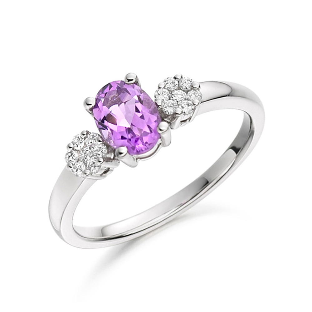 6X4mm Oval Amethyst Multiple Stones Diamond And Gemstone Ring