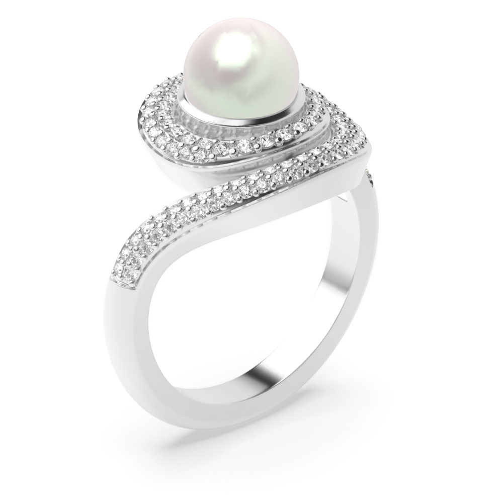 7mm Round White Pearl Multiple Stones Diamond And Pearl Ring