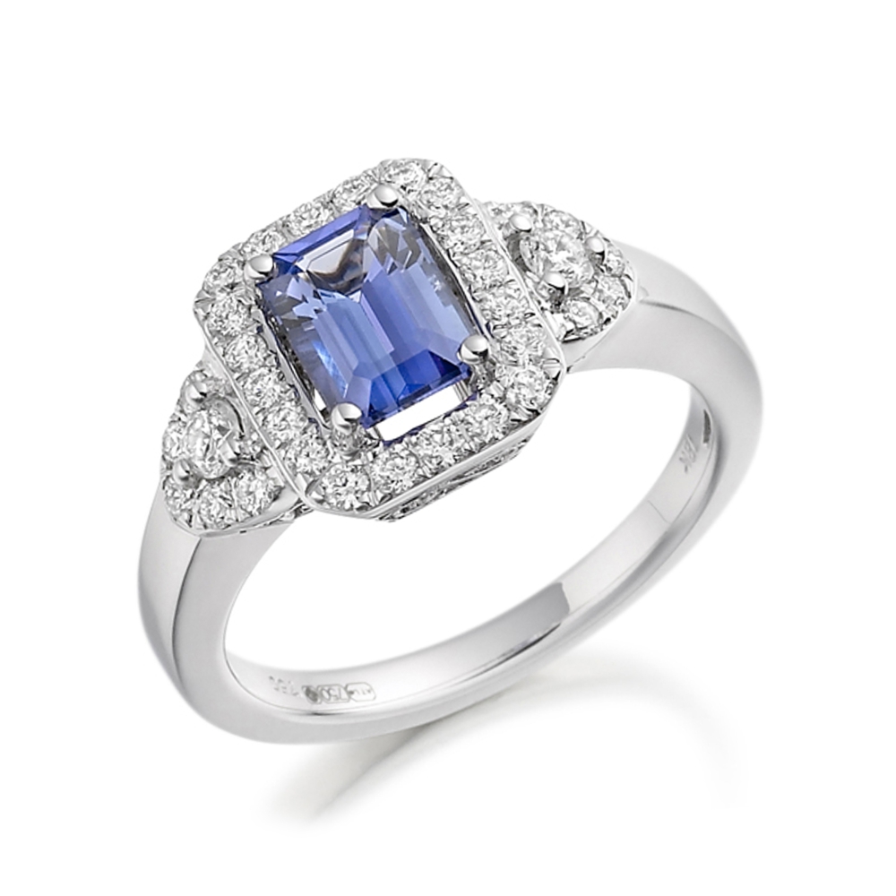 6X4mm Radiant Tanzanite Cluster Diamond And Gemstone Ring