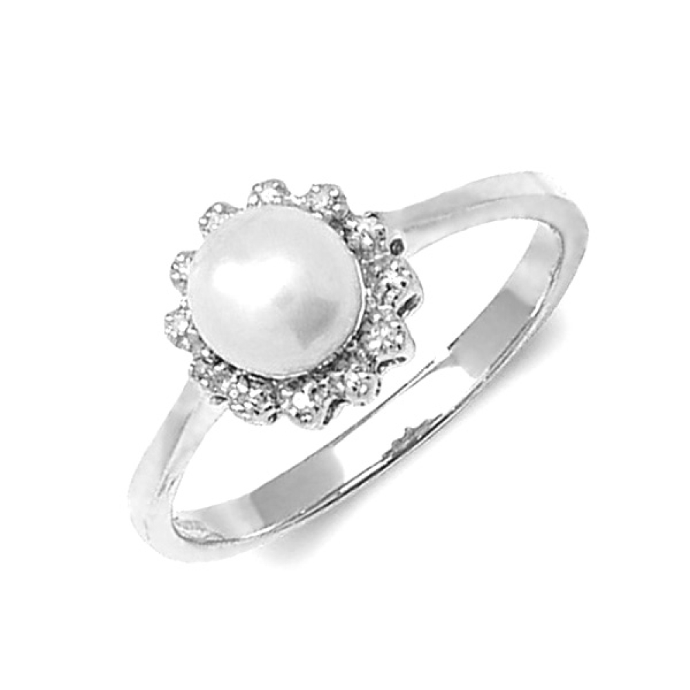 Freshwater pearl &amp; diamond tessie ring