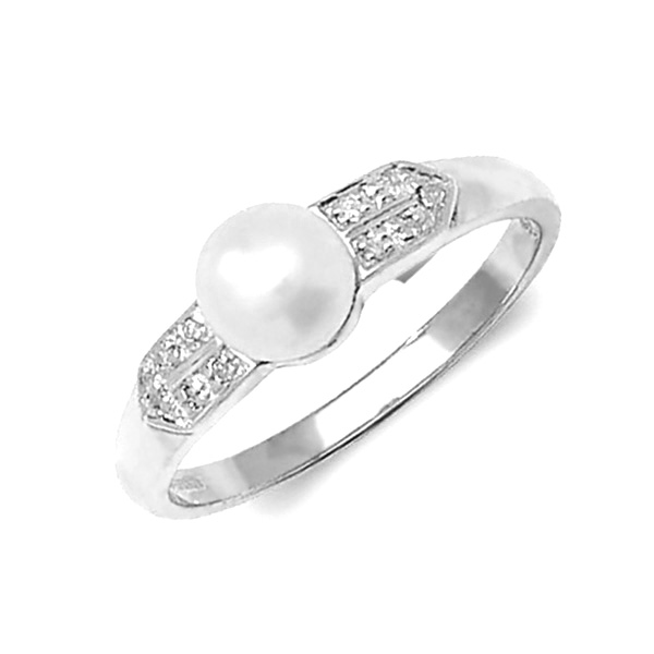 pave setting white freshwater pearl and side stone ring