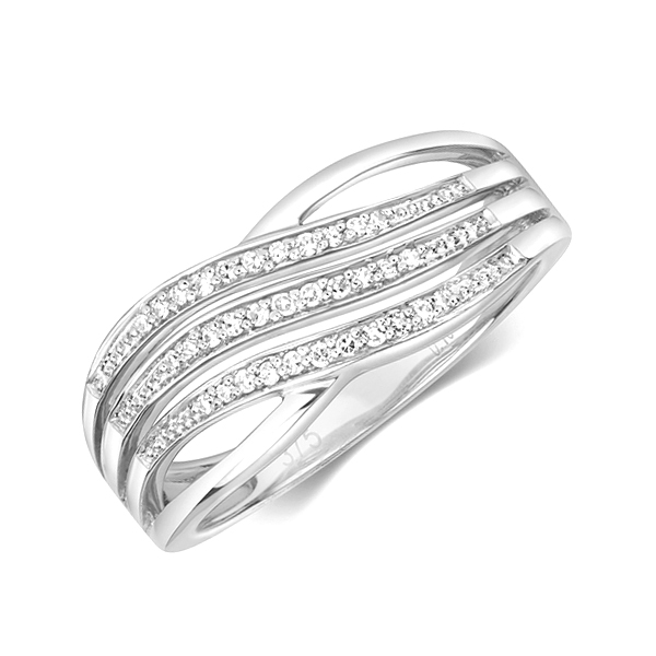 pave setting round shape 3 row diamond engagement ring
