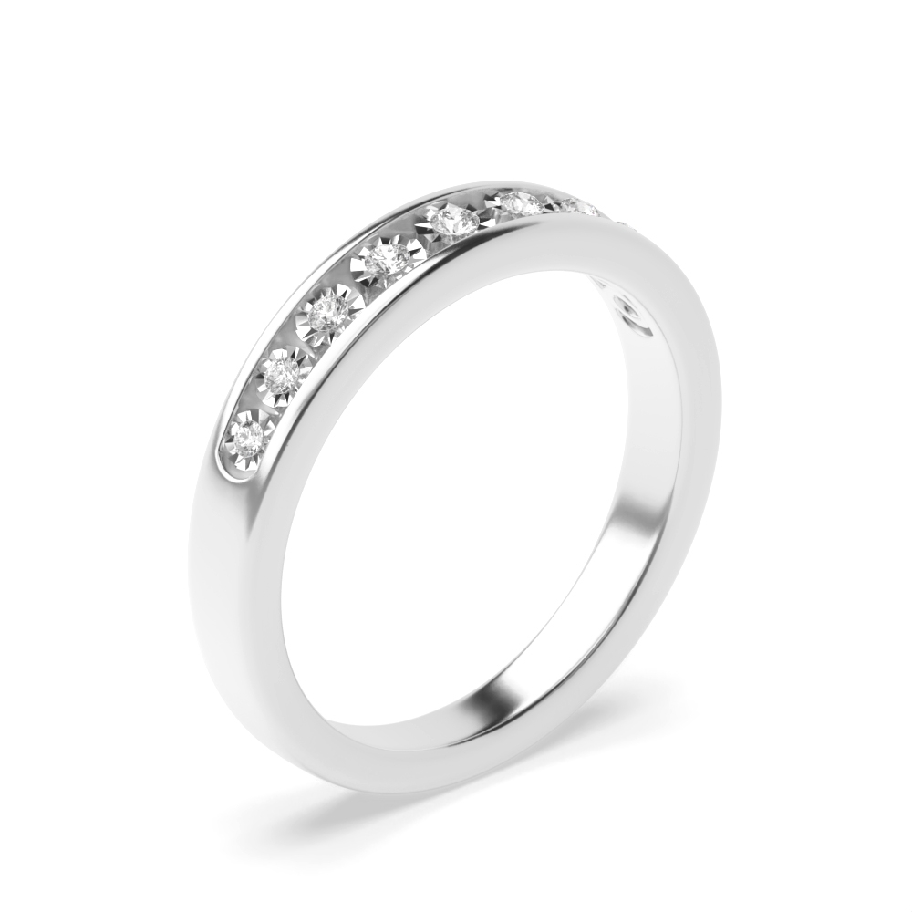 channel setting round shape illusion half eternity ring