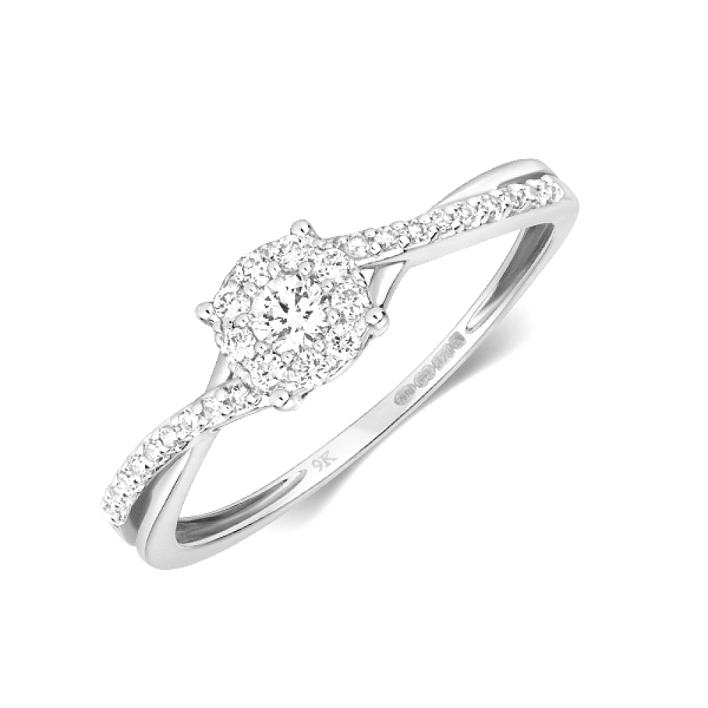 prong setting round shape cross shoulder engagement ring