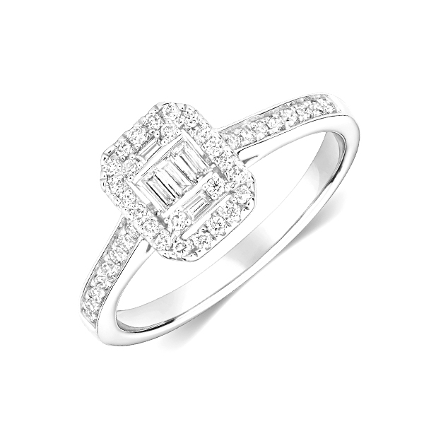 Radiant shape single halo diamond ring