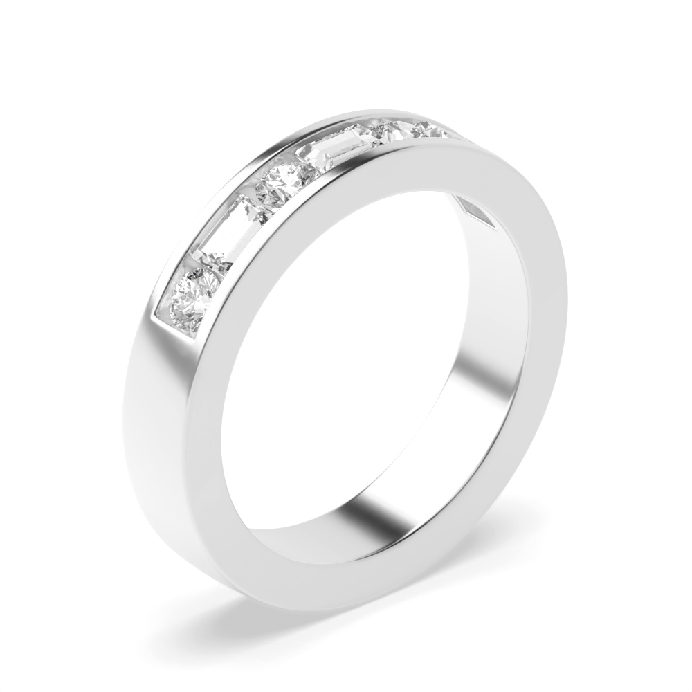 channel setting round and baguette half eternity diamond ring