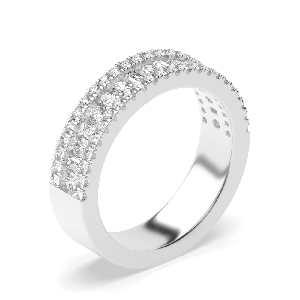 prong setting round and baguette half eternity diamond ring