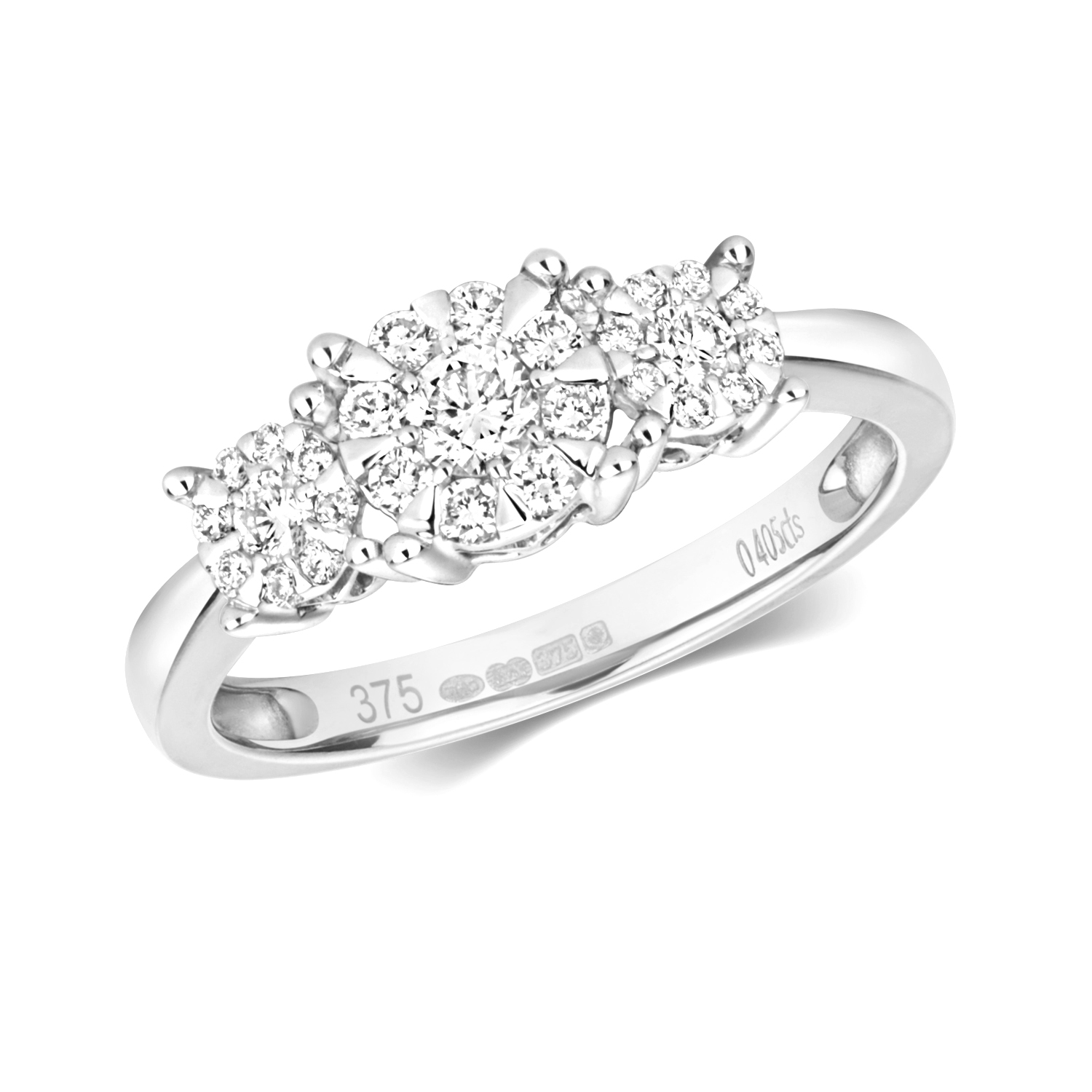 3 stone setting illusion set round diamond ring
