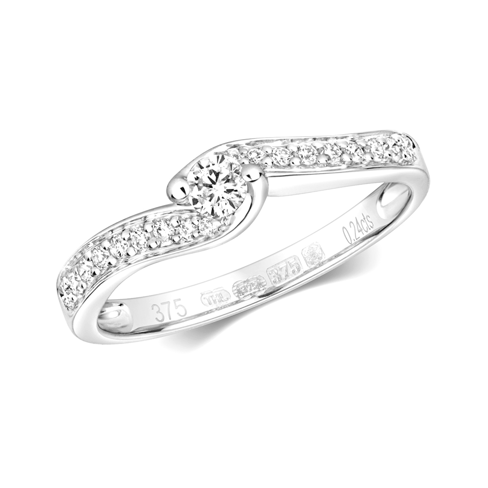 pave setting twist set shoulders round diamond ring