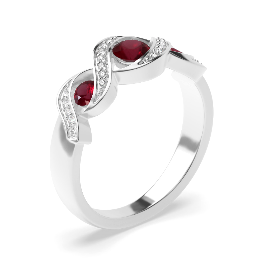 3 color stone and pave setting round diamond ring