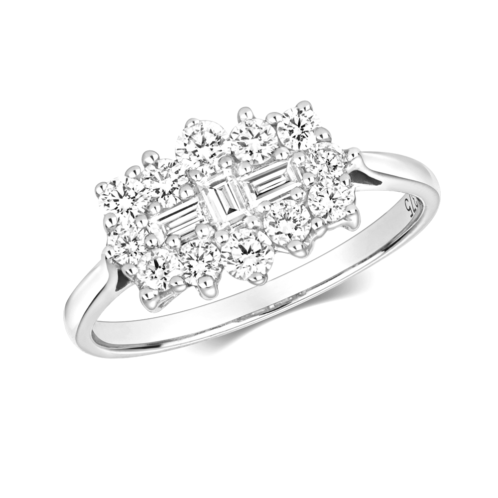 prong setting round and baguette diamond ring