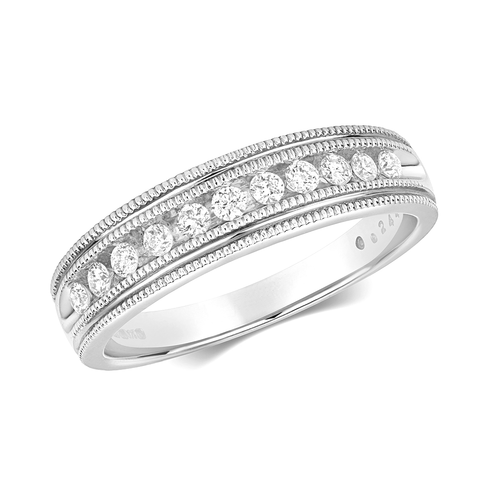 channel setting round diamond half eternity ring