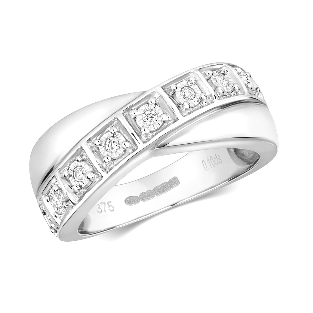 pave setting crossover round diamond ring