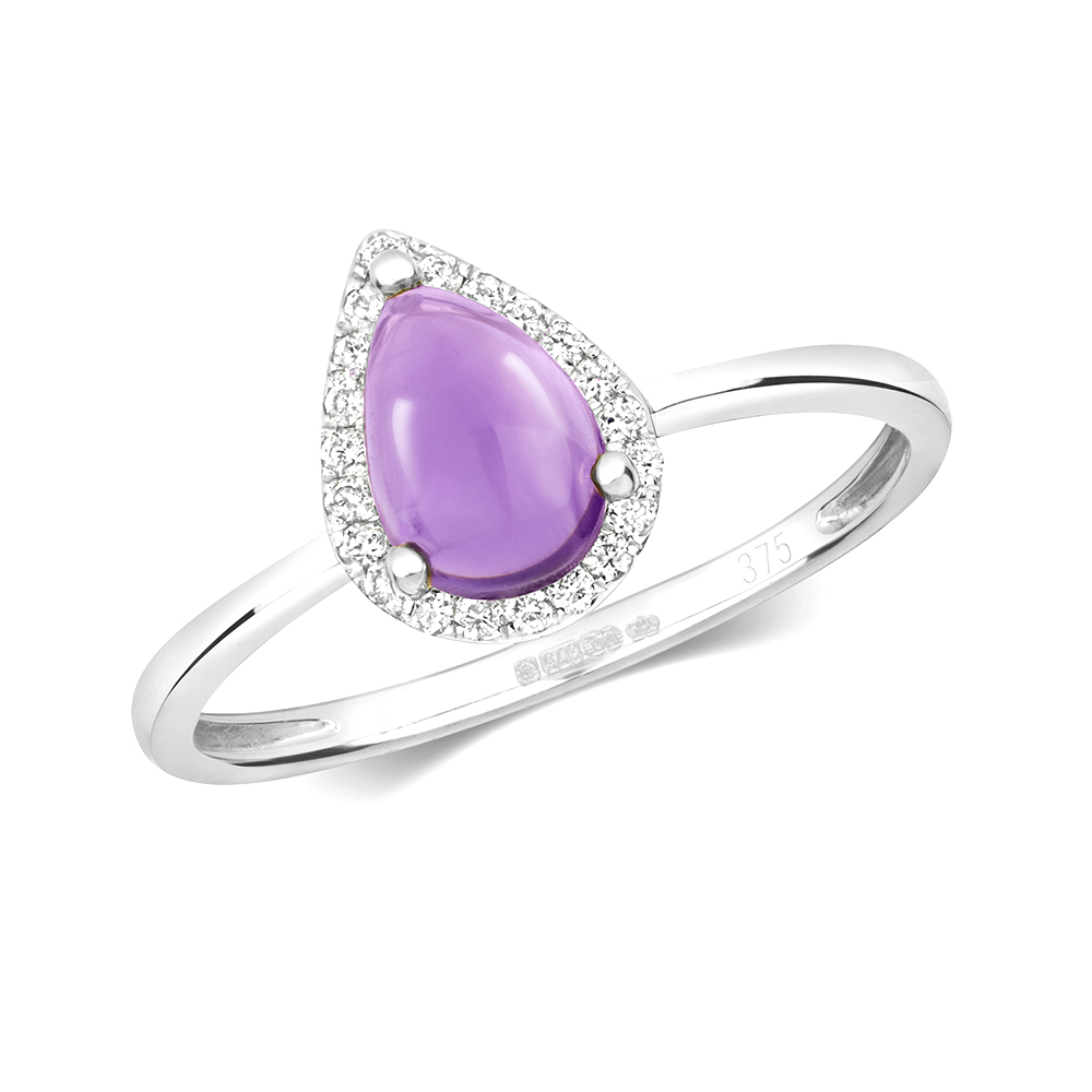 3 prong setting pear shape color stone and side round diamond ring