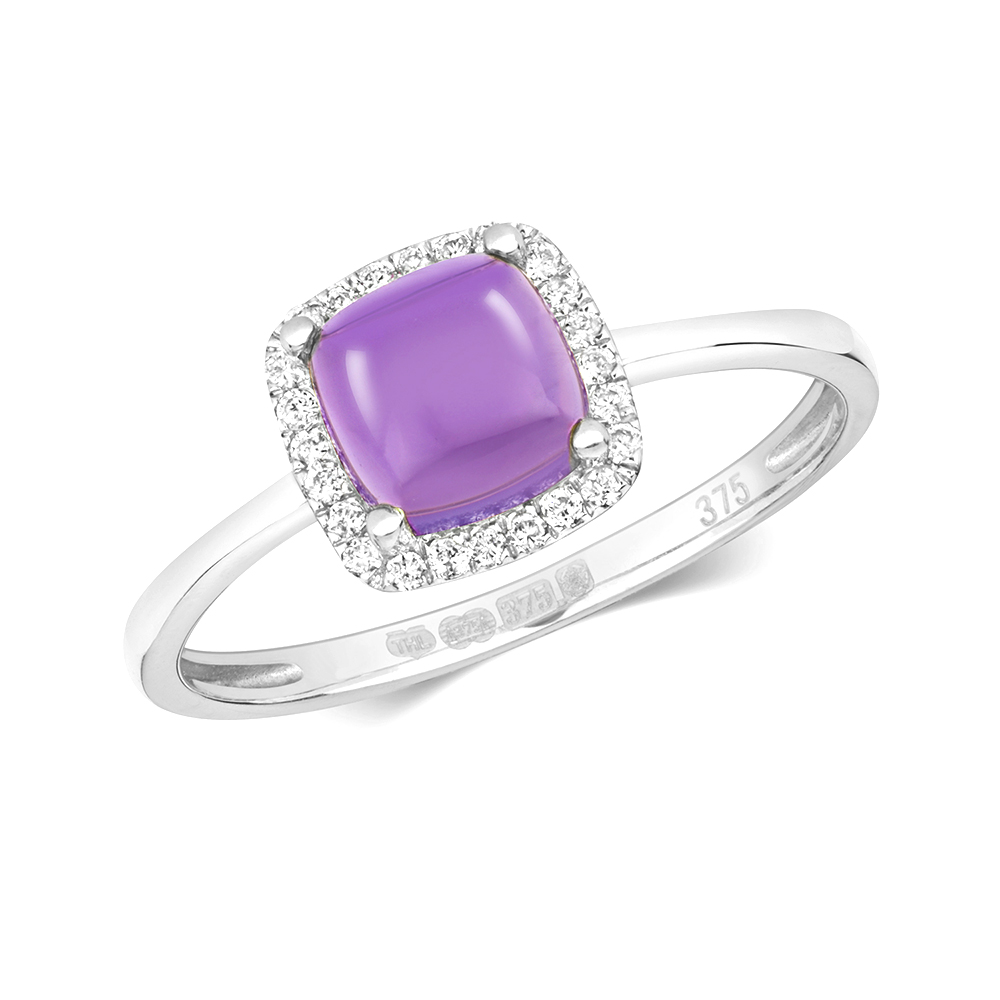 4 prong setting princess shape color stone and side round diamond ring