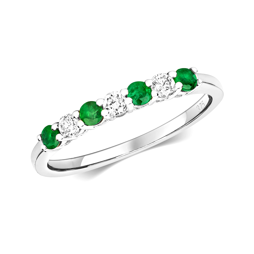 claw set half eternity color stone and round diamond ring