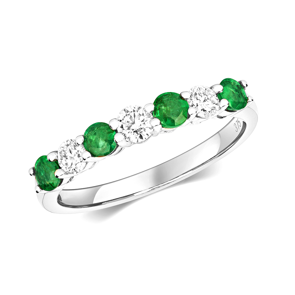 claw set half eternity color stone and round diamond ring