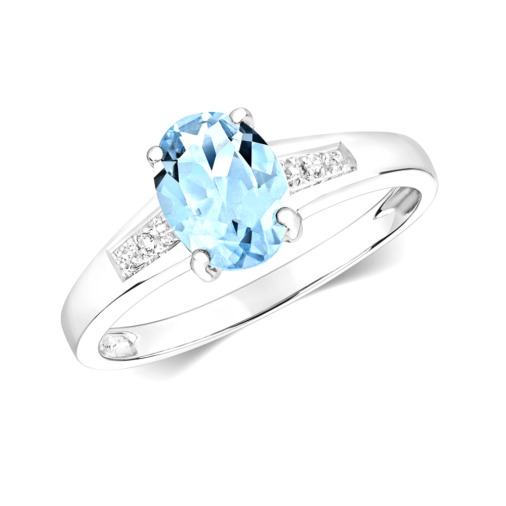 4 prong setting oval shape color stone and side round diamond ring
