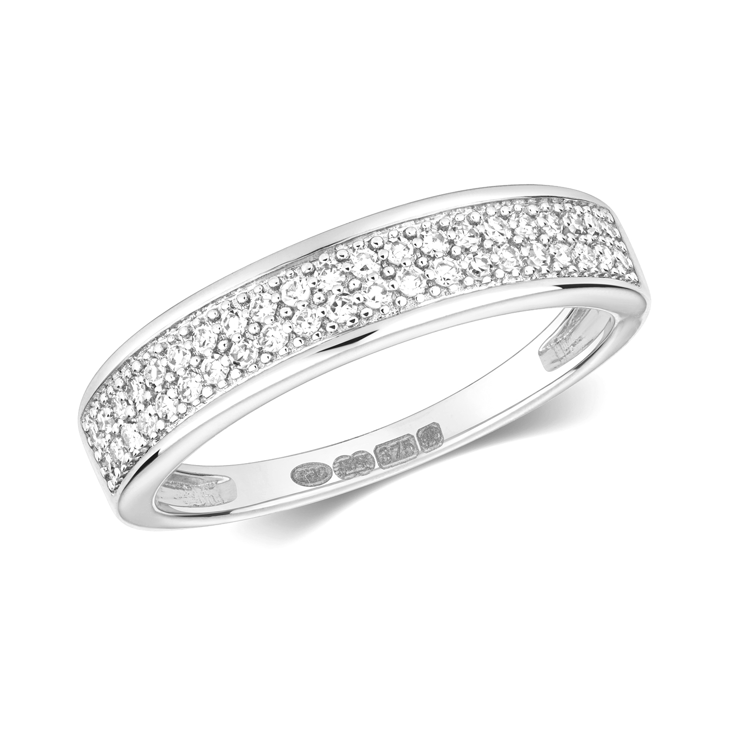 pave setting half eternity round diamond ring