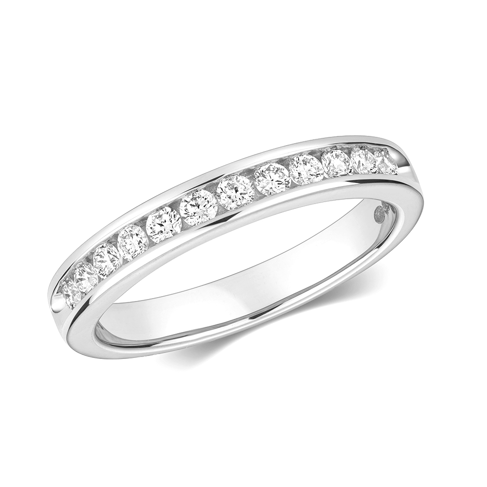 channel setting half eternity round diamond ring