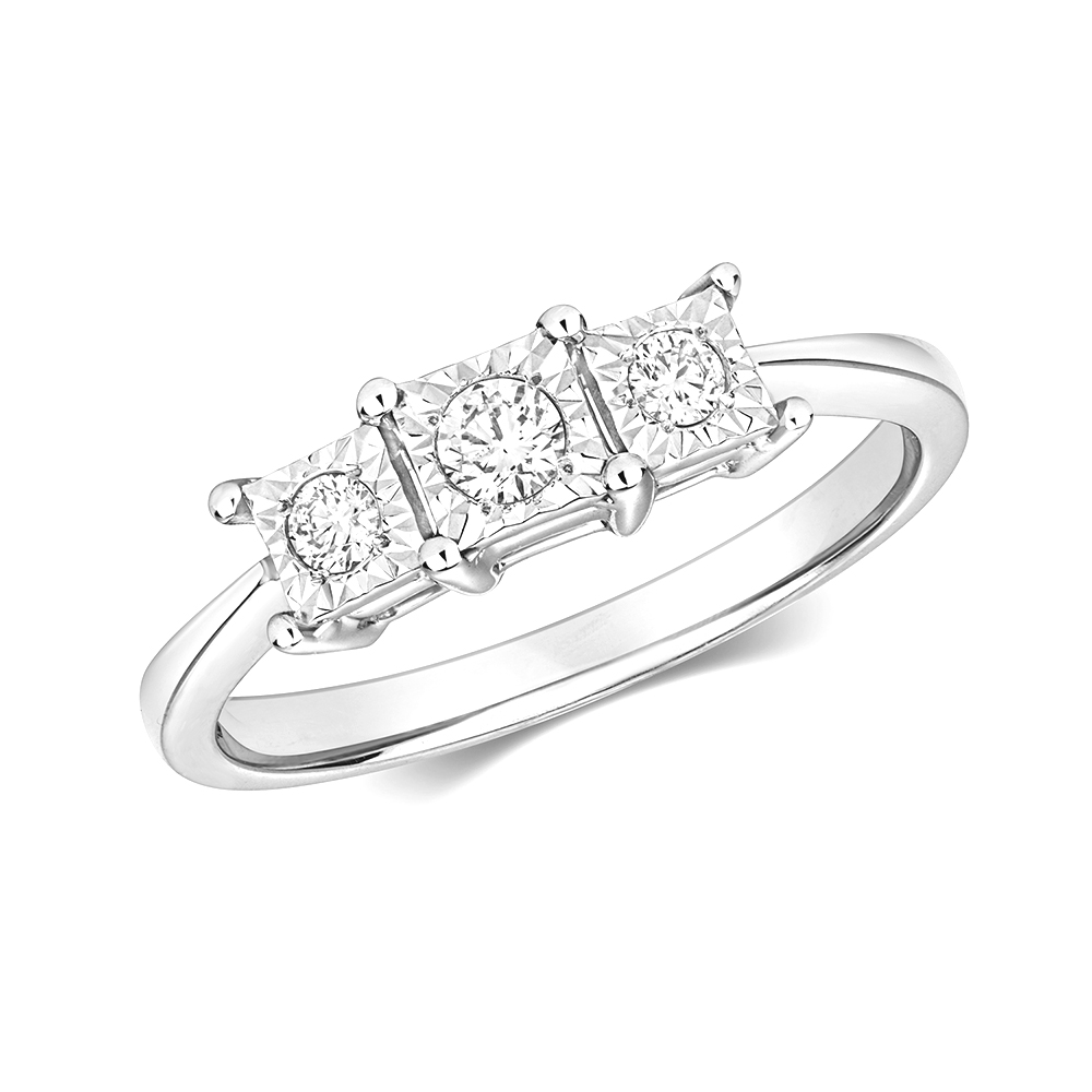4 prong Illusion set round diamond trilogy ring