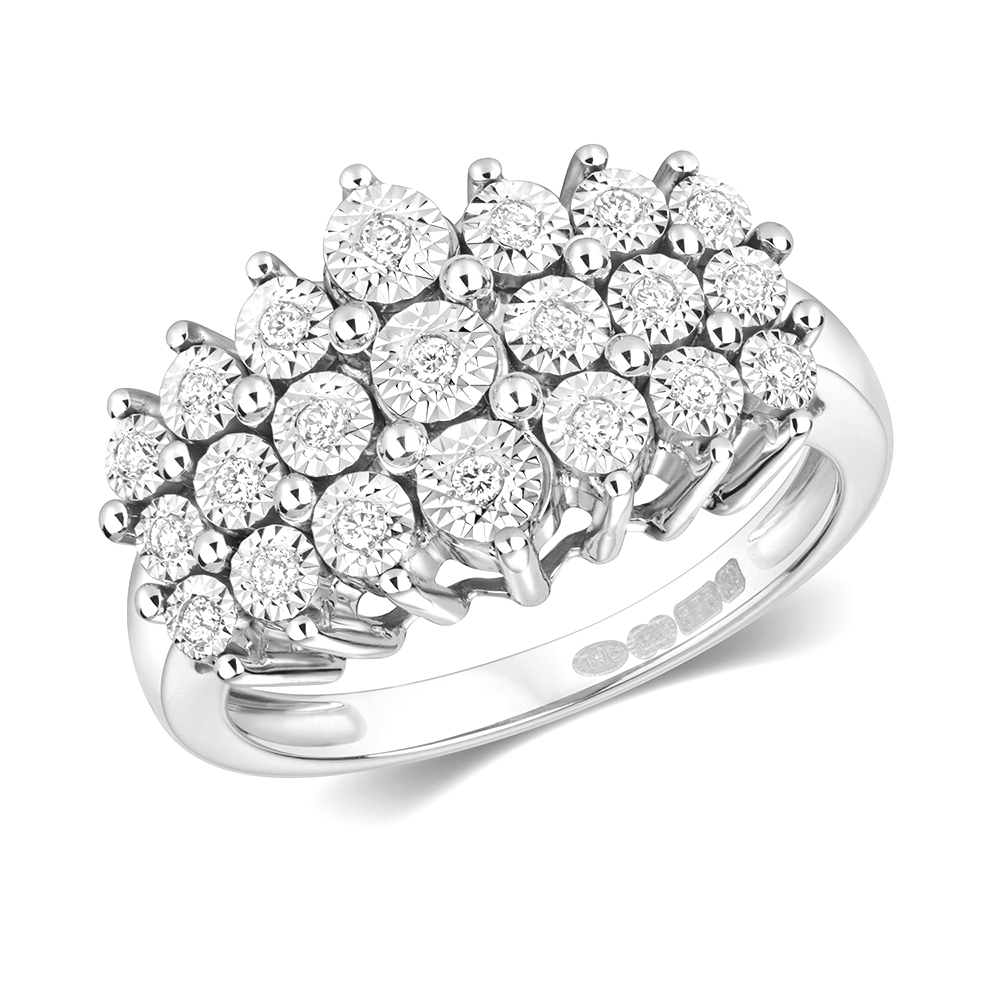 3 row illusion set round diamond ring