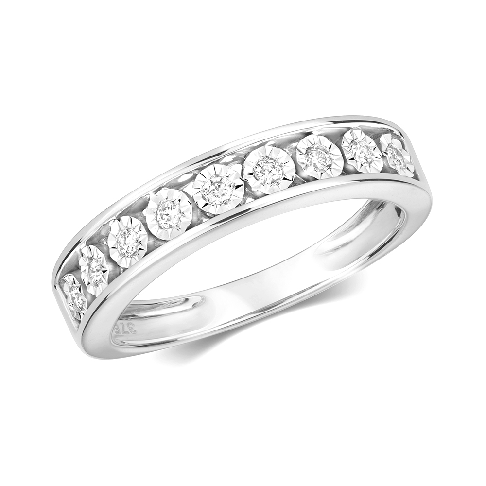 channel setting illusion set half eternity round diamond ring
